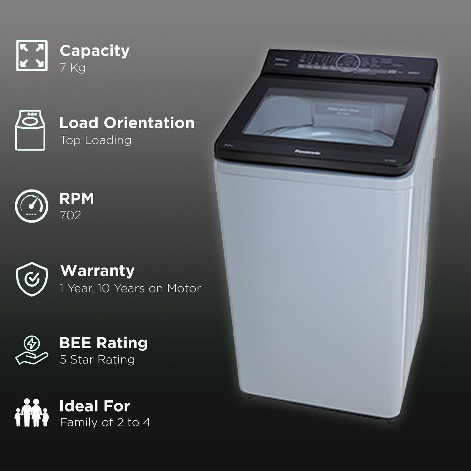 Panasonic 7 kg 5 Star Fully Automatic Top Load Washing Machine (NA-F70AH9MRB, Lint Filter, Middle Free Silver)_2