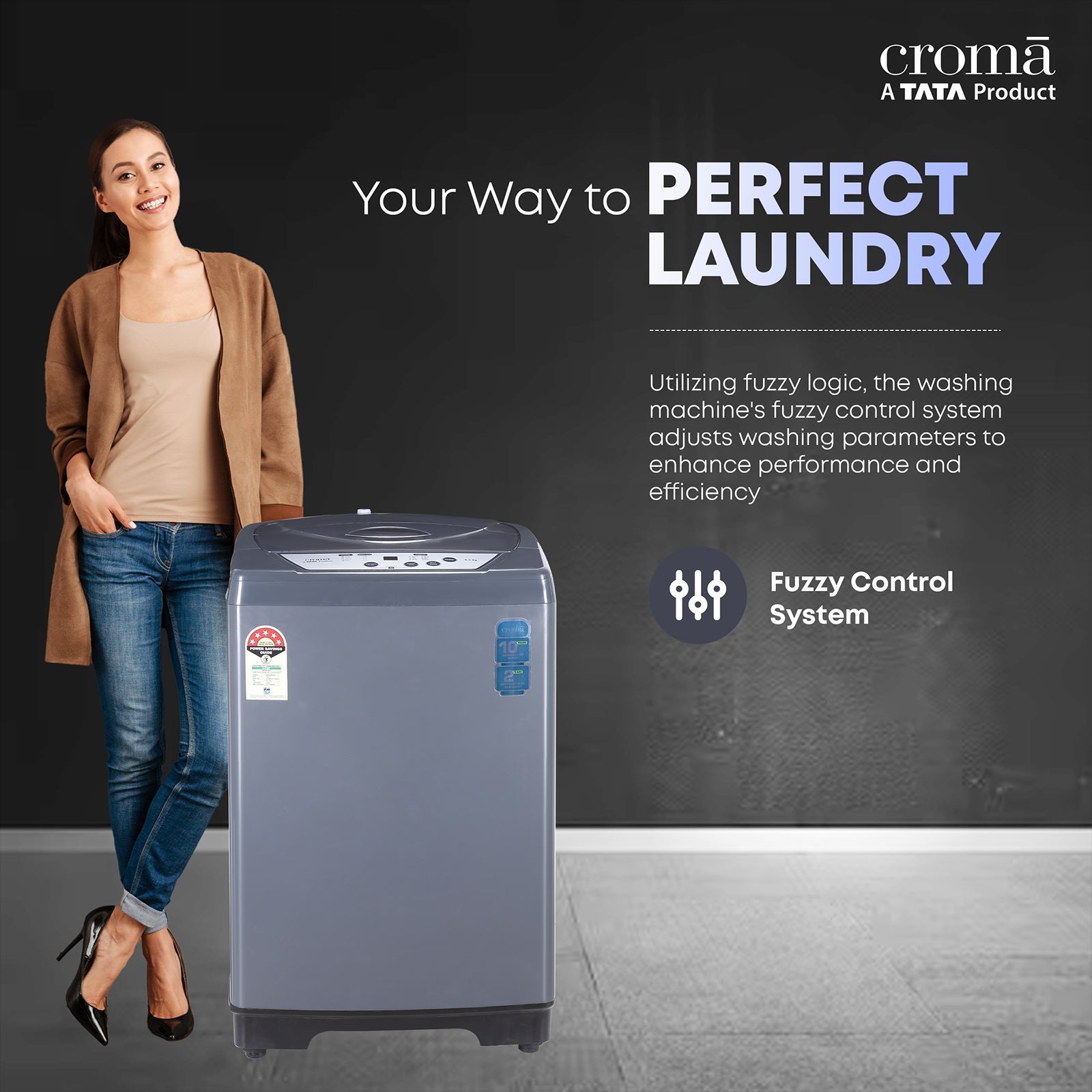 Croma 6.5 kg 5 Star Fully Automatic Top Load Washing Machine ( Fuzzy Control, Grey)_7