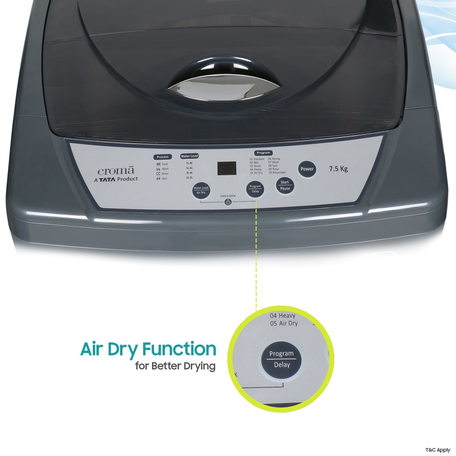 Croma 7.5 kg 5 Star Fully Automatic Top Load Washing Machine ( Fuzzy Control, Grey)_6