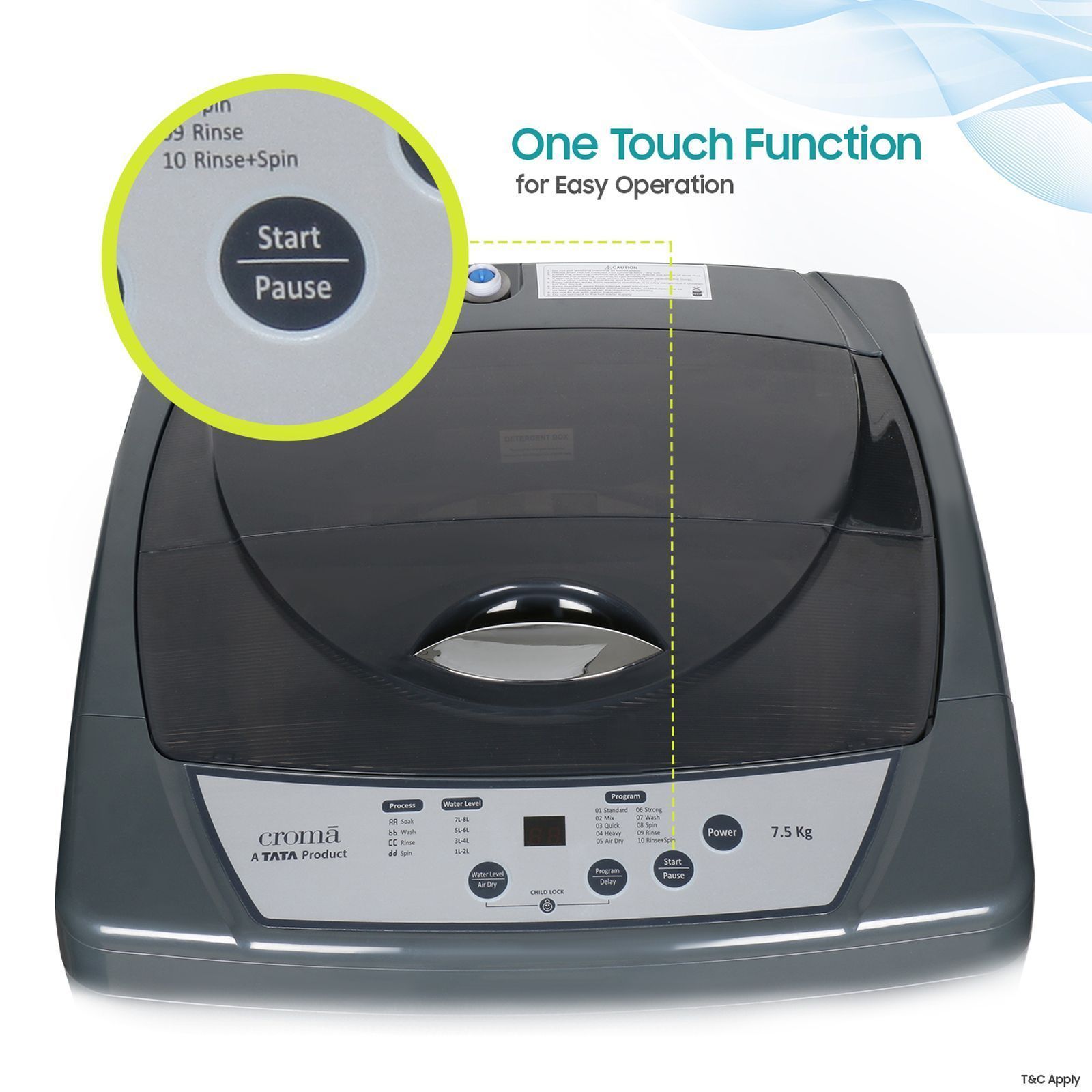 Croma 7.5 kg 5 Star Fully Automatic Top Load Washing Machine ( Fuzzy Control, Grey)_7