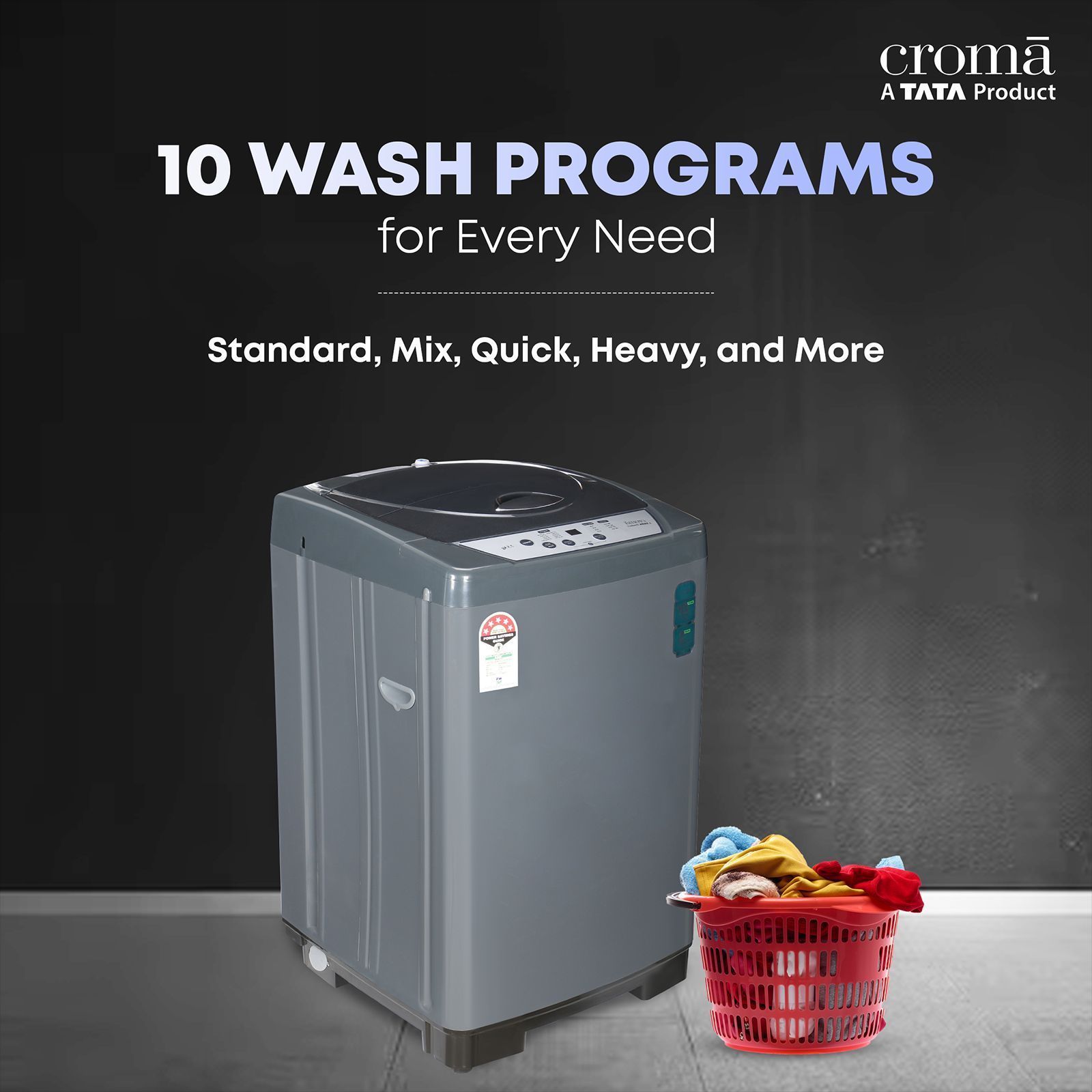 Croma 7.5 kg 5 Star Fully Automatic Top Load Washing Machine ( Fuzzy Control, Grey)_10