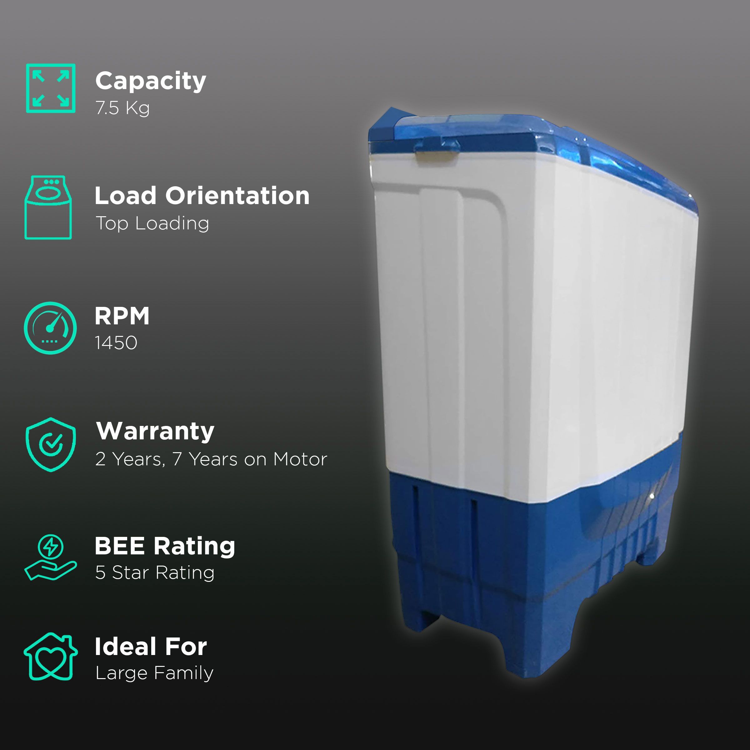 ONIDA 7.5 kg 5 Star Semi Automatic Washing Machine with Magic Filter (S75TIB, White/Blue)_2