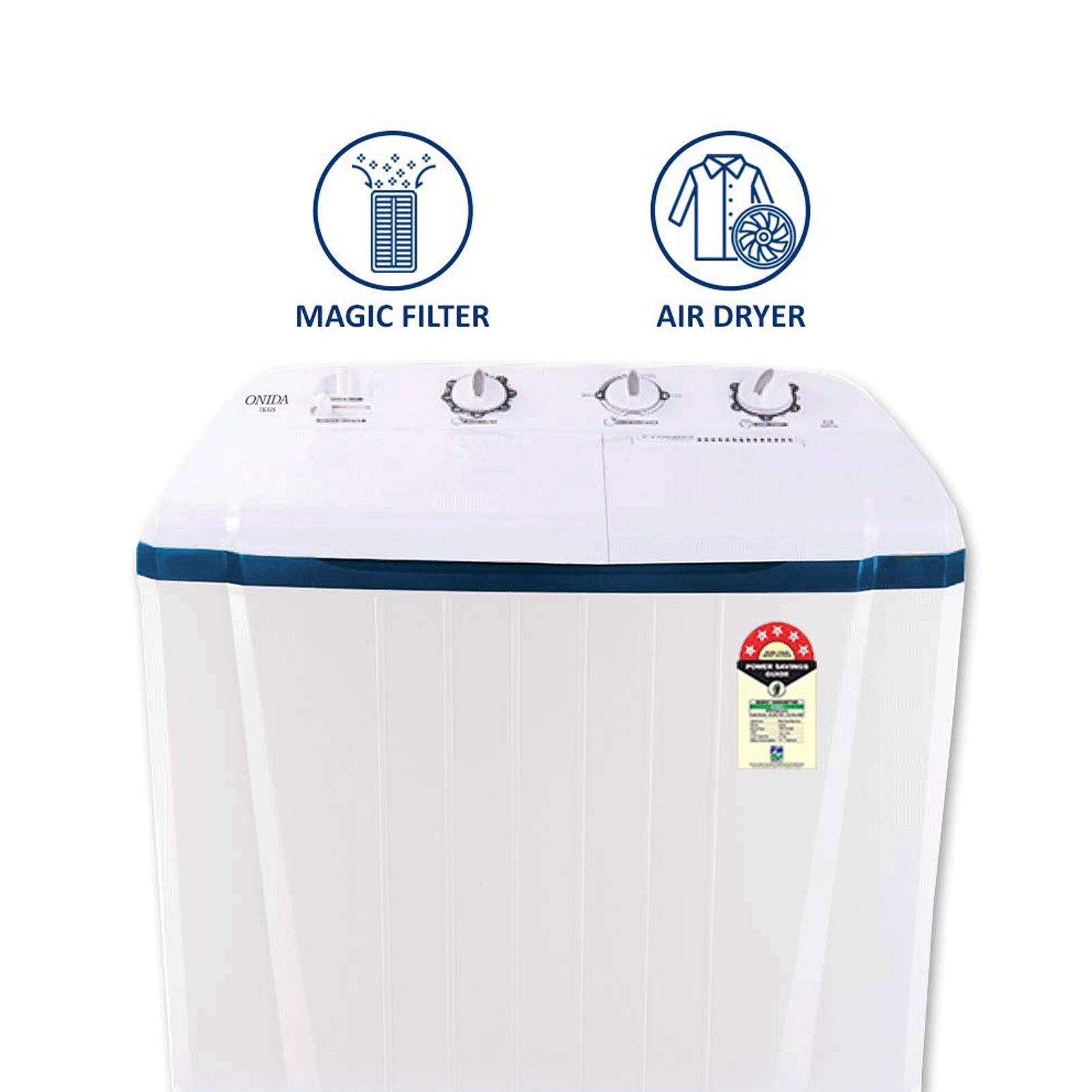 ONIDA 7 kg 5 Star Semi Automatic Washing Machine with Magic Filter (S70OIB, White/Blue)_7
