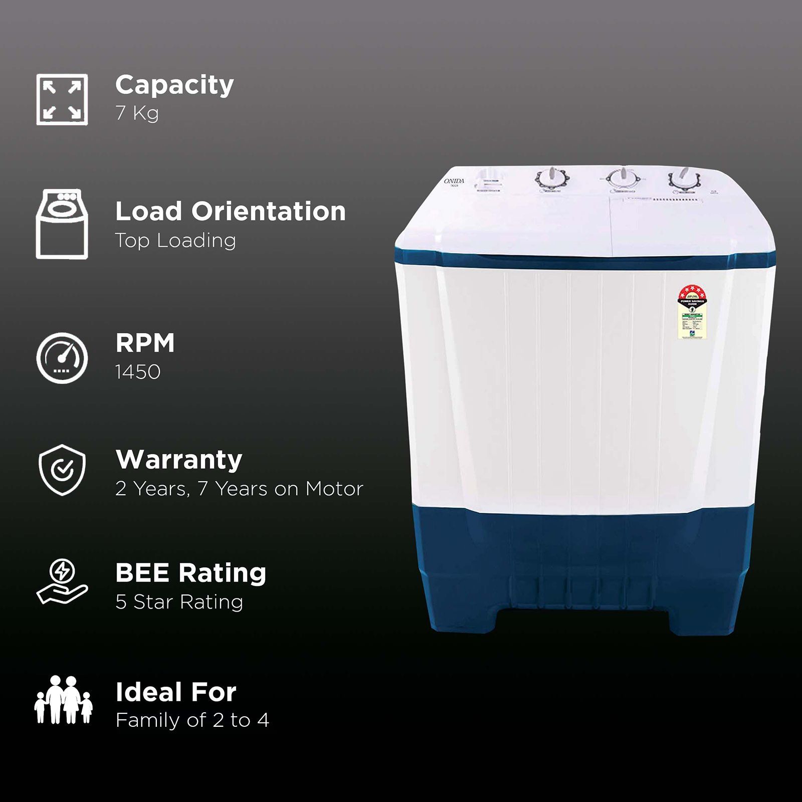 ONIDA 7 kg 5 Star Semi Automatic Washing Machine with Magic Filter (S70OIB, White/Blue)_2