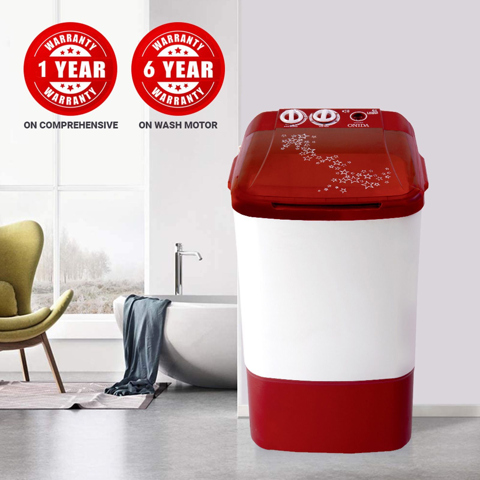 ONIDA 6.5 kg Semi Automatic Washer with Anti-Rust Fibre (Liliput, WS65WLPT1LR, Lava Red) ONIDA 6.5 kg Semi Automatic Washer with Anti-Rust Fibre (Liliput, WS65WLPT1LR, Lava Red)_7