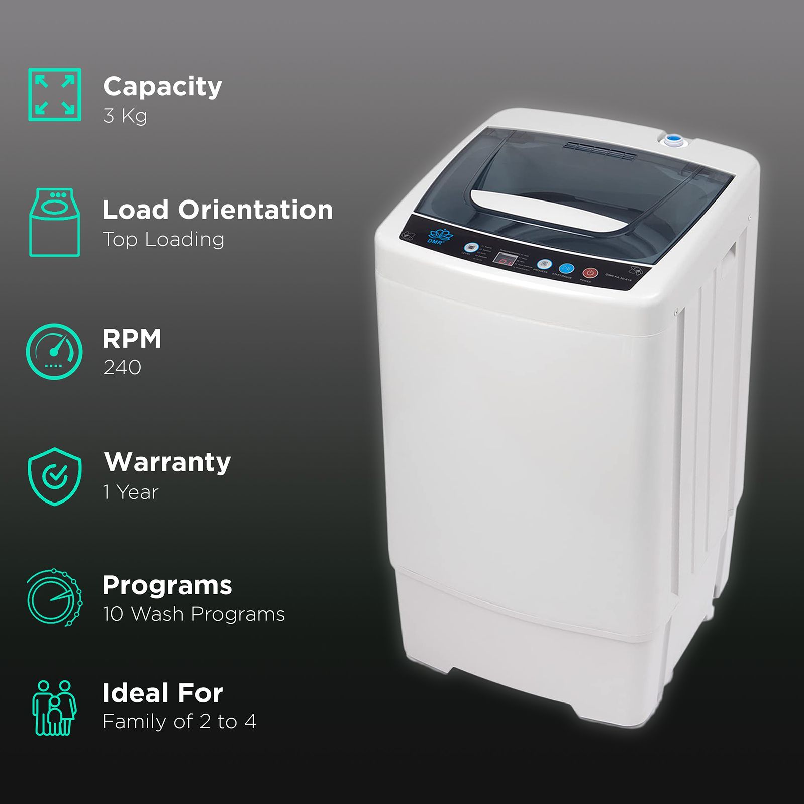 DMR 3 kg Fully Automatic Top Load Washing Machine (MiniWash, DMR FA-30-618, Digital Display, Grey)_2