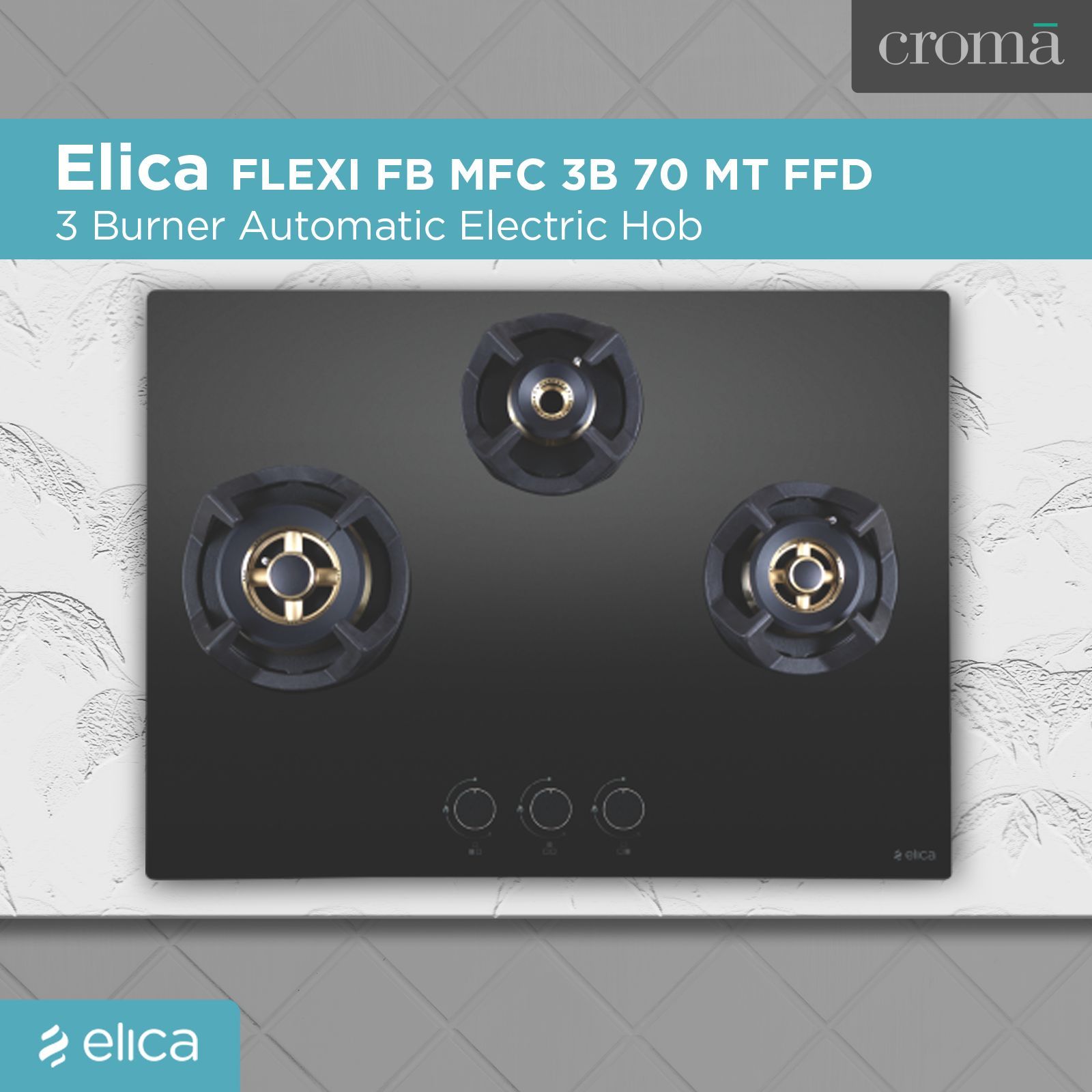 Elica CLASSIC FLEXI FB MFC 3B 70 MT FFD Glass Top 3 Burner Automatic Electric Hob (Heavy Duty Multi Frame Burners, Black)_6