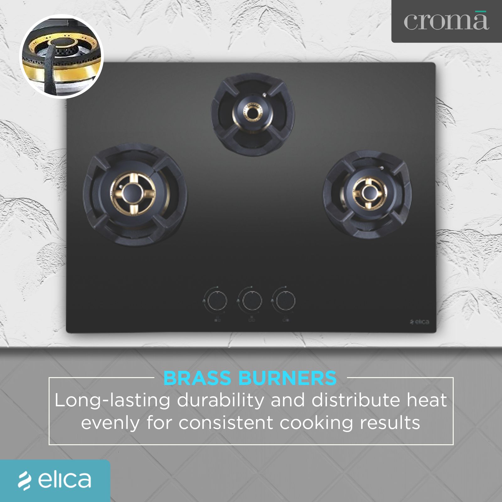 Elica CLASSIC FLEXI FB MFC 3B 70 MT FFD Glass Top 3 Burner Automatic Electric Hob (Heavy Duty Multi Frame Burners, Black)_7