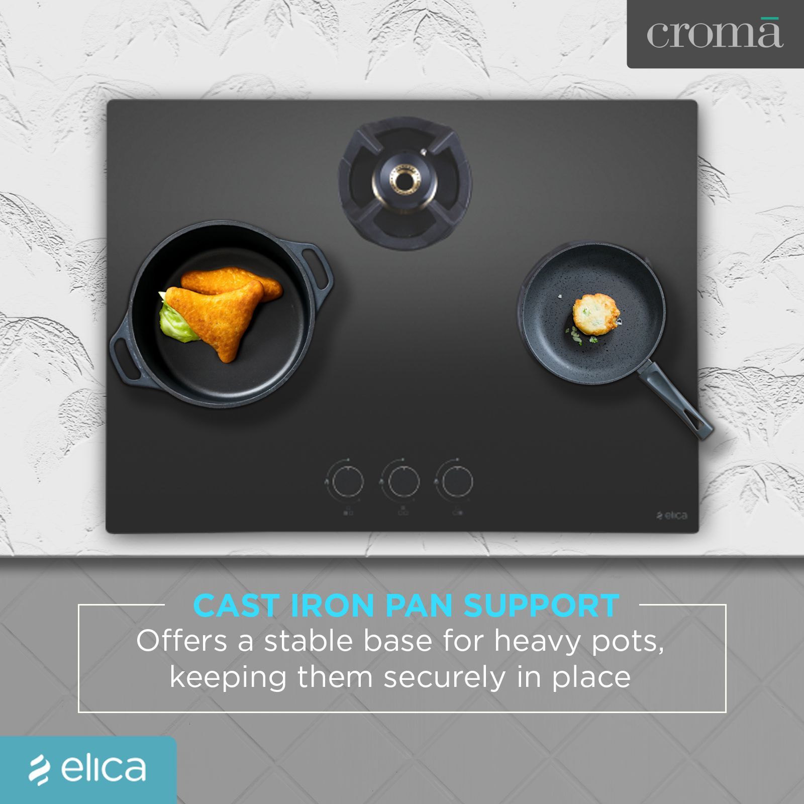 Elica CLASSIC FLEXI FB MFC 3B 70 MT FFD Glass Top 3 Burner Automatic Electric Hob (Heavy Duty Multi Frame Burners, Black)_9