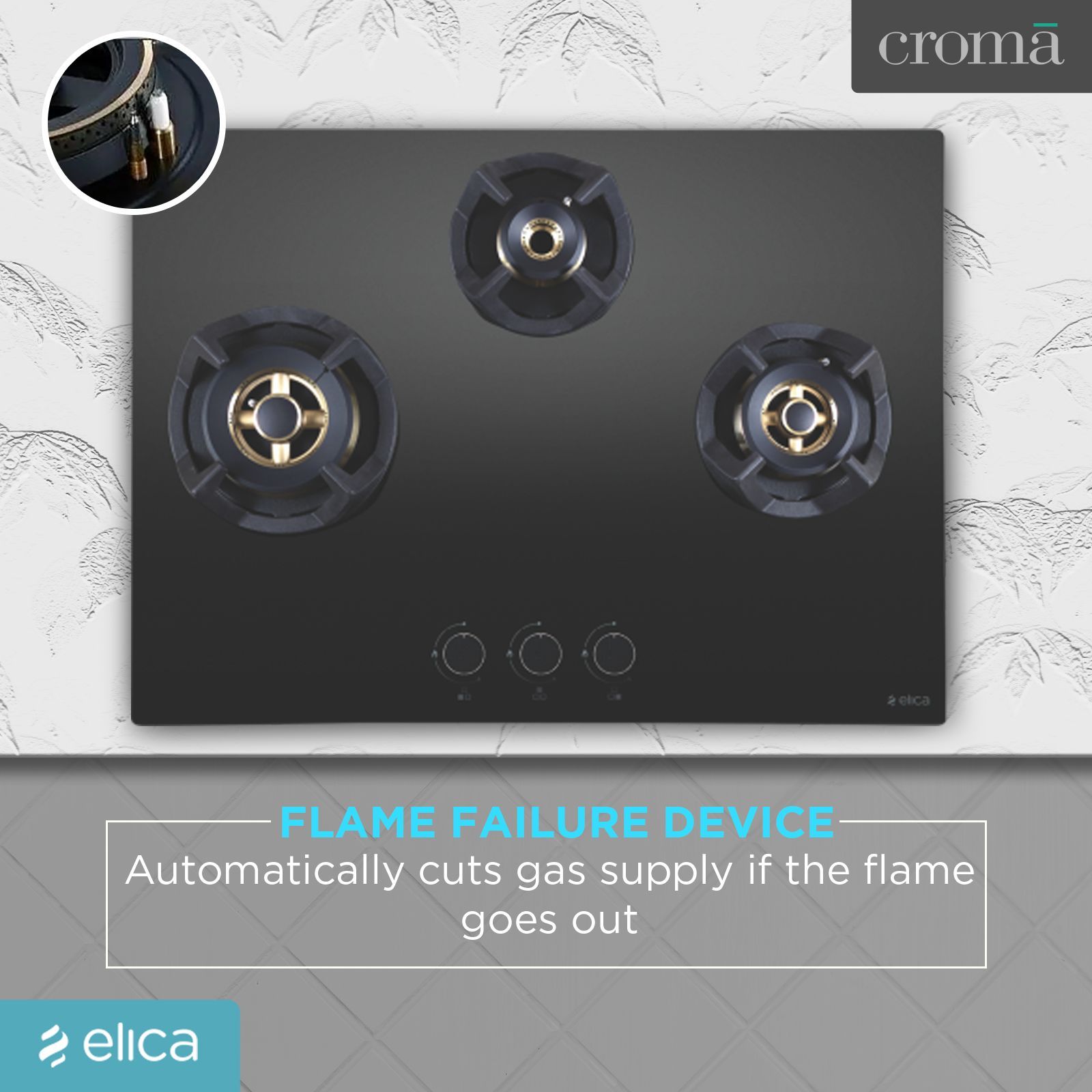 Elica CLASSIC FLEXI FB MFC 3B 70 MT FFD Glass Top 3 Burner Automatic Electric Hob (Heavy Duty Multi Frame Burners, Black)_11