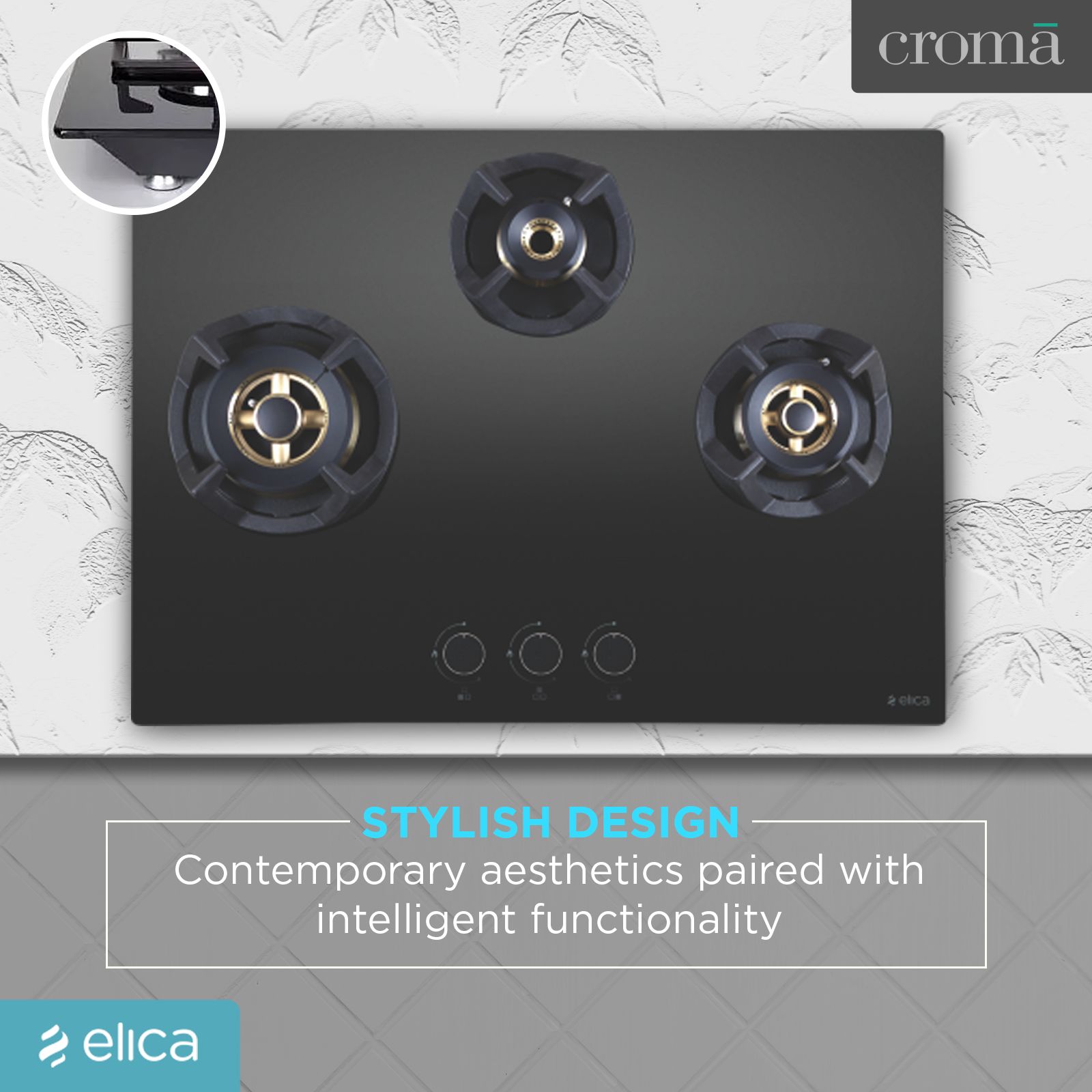 Elica CLASSIC FLEXI FB MFC 3B 70 MT FFD Glass Top 3 Burner Automatic Electric Hob (Heavy Duty Multi Frame Burners, Black)_12