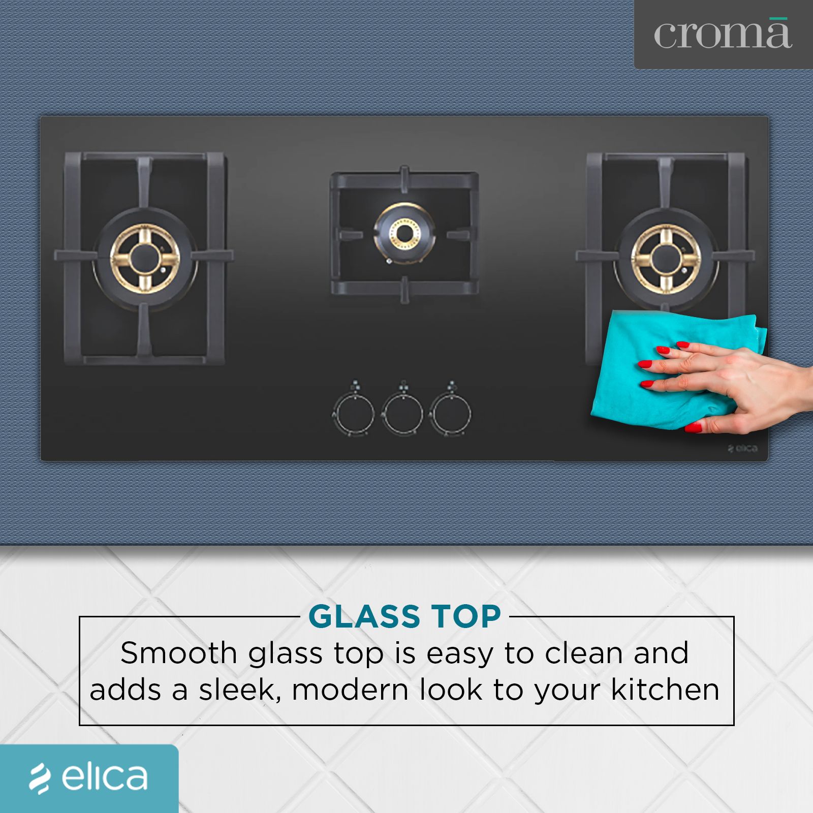 Elica PRO FB MFC 3B 90 DX FFD Glass Top 3 Burner Automatic Electric Hob (Round Metallic Knob, Black)_6