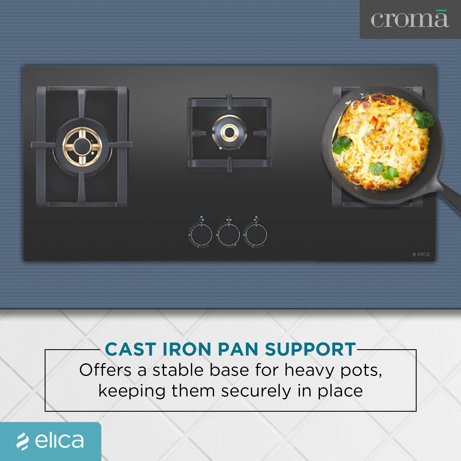 Elica PRO FB MFC 3B 90 DX FFD Glass Top 3 Burner Automatic Electric Hob (Round Metallic Knob, Black)_7