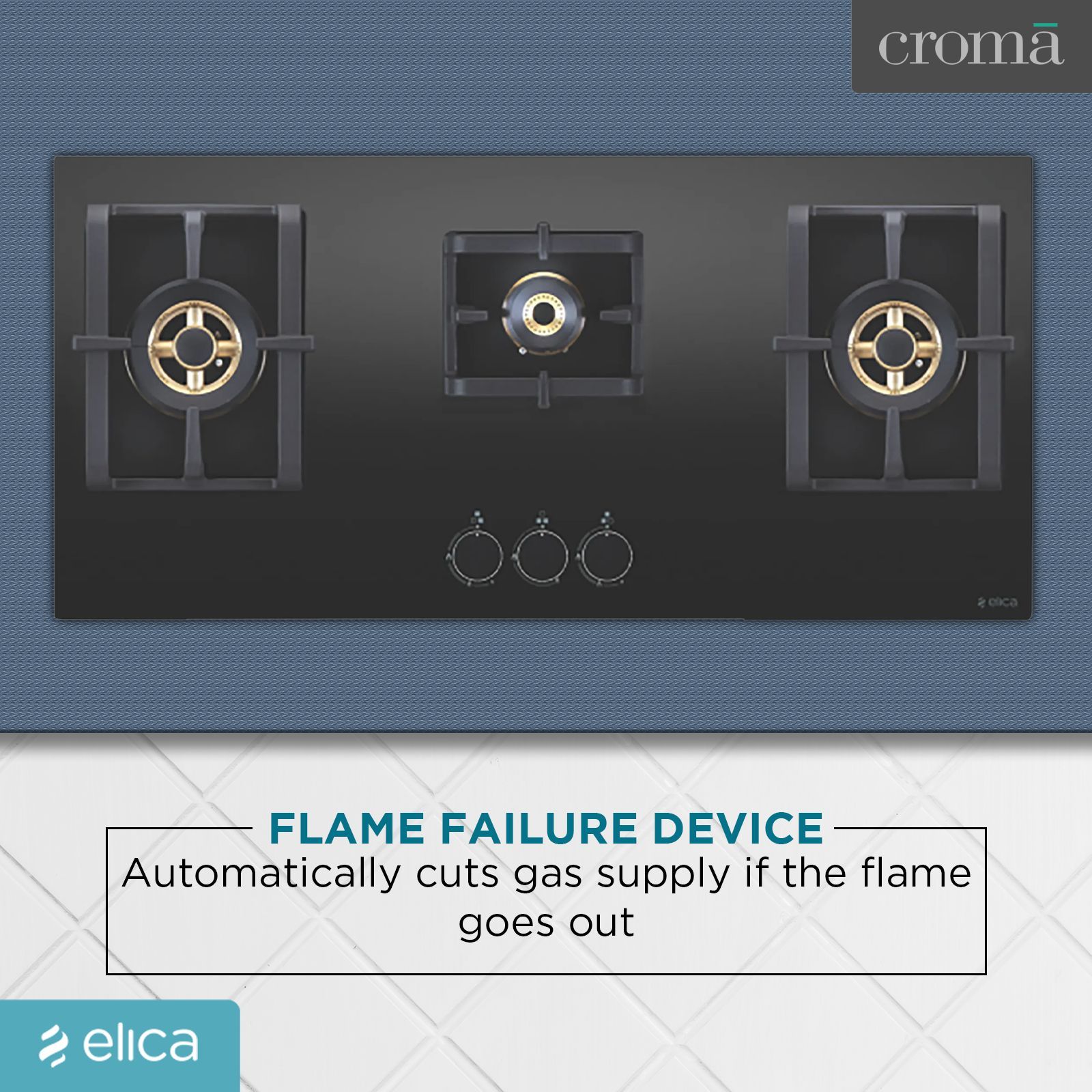 Elica PRO FB MFC 3B 90 DX FFD Glass Top 3 Burner Automatic Electric Hob (Round Metallic Knob, Black)_8