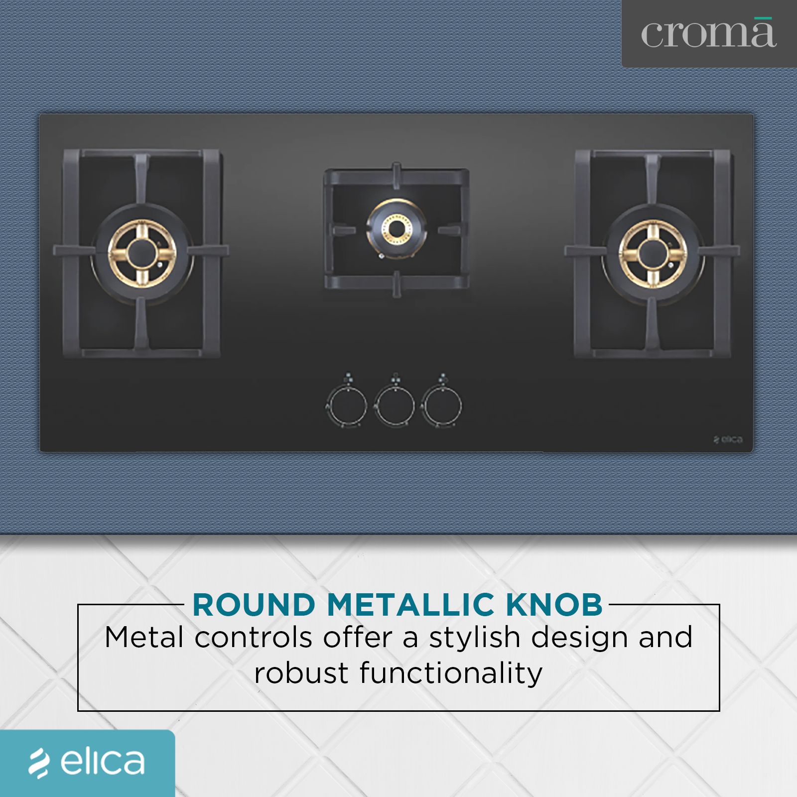 Elica PRO FB MFC 3B 90 DX FFD Glass Top 3 Burner Automatic Electric Hob (Round Metallic Knob, Black)_9