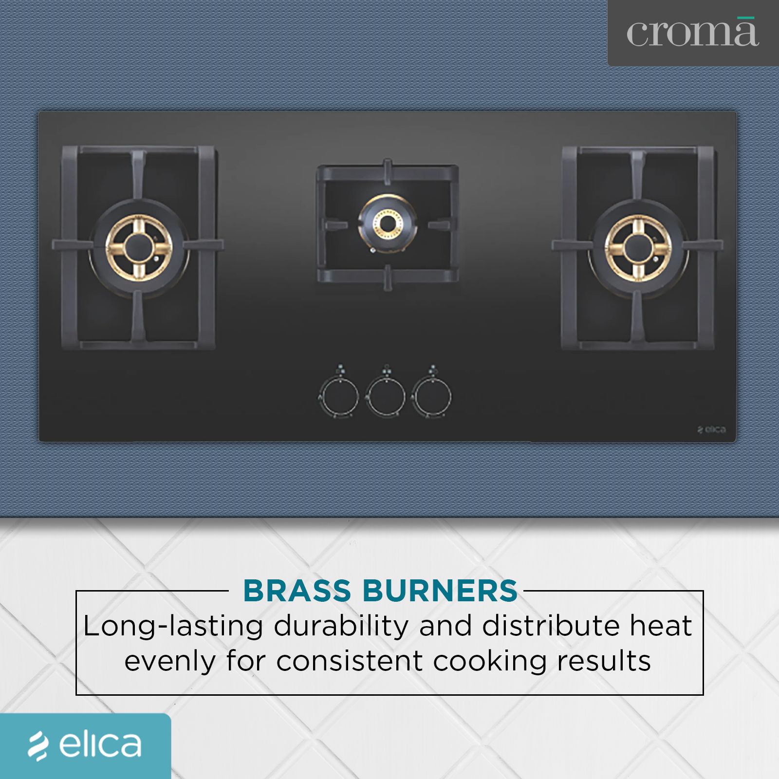 Elica PRO FB MFC 3B 90 DX FFD Glass Top 3 Burner Automatic Electric Hob (Round Metallic Knob, Black)_5