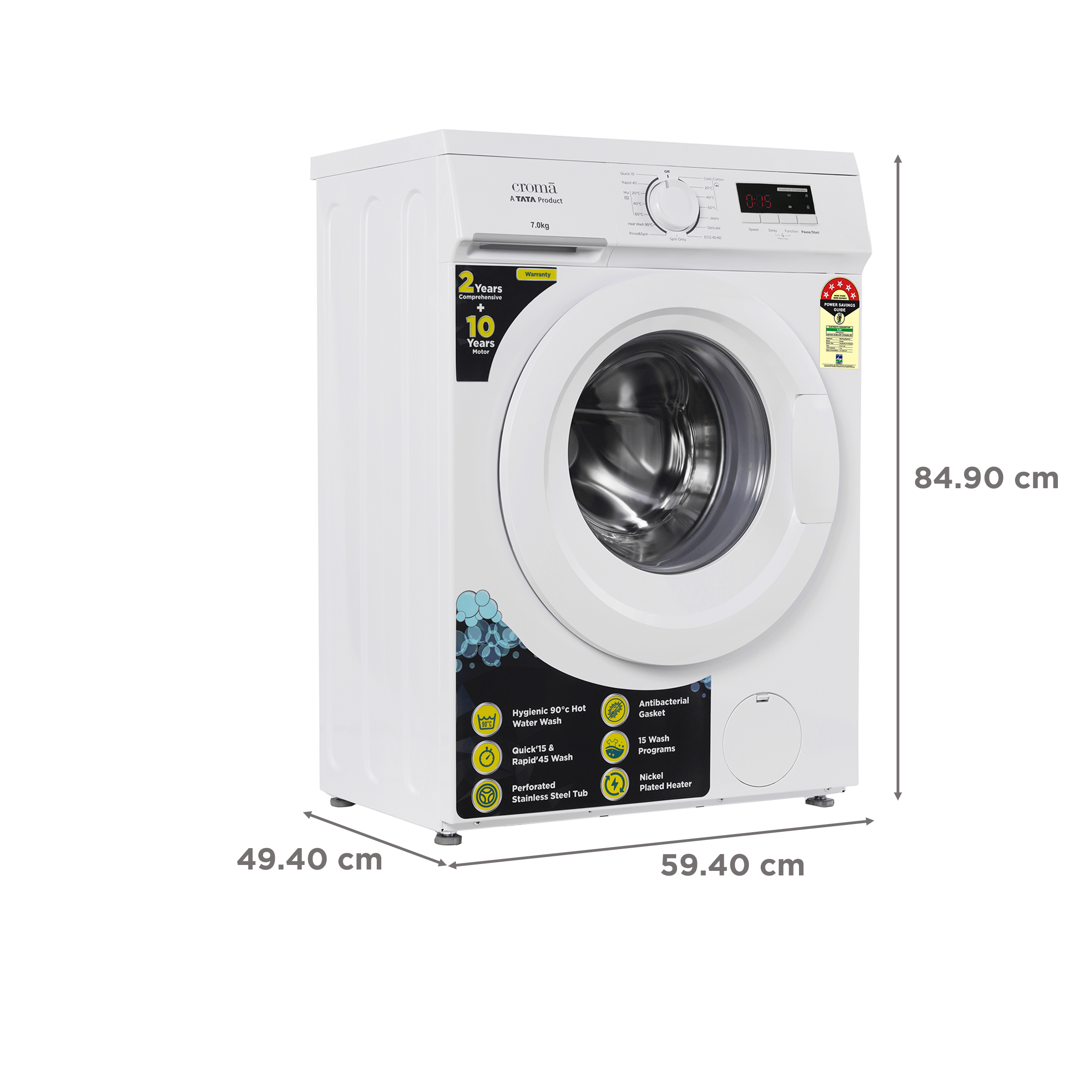 Croma 7 kg 5 Star Fully Automatic Front Load Washing Machine (CRLW070FLF017902, In-Built Heater, White)_3