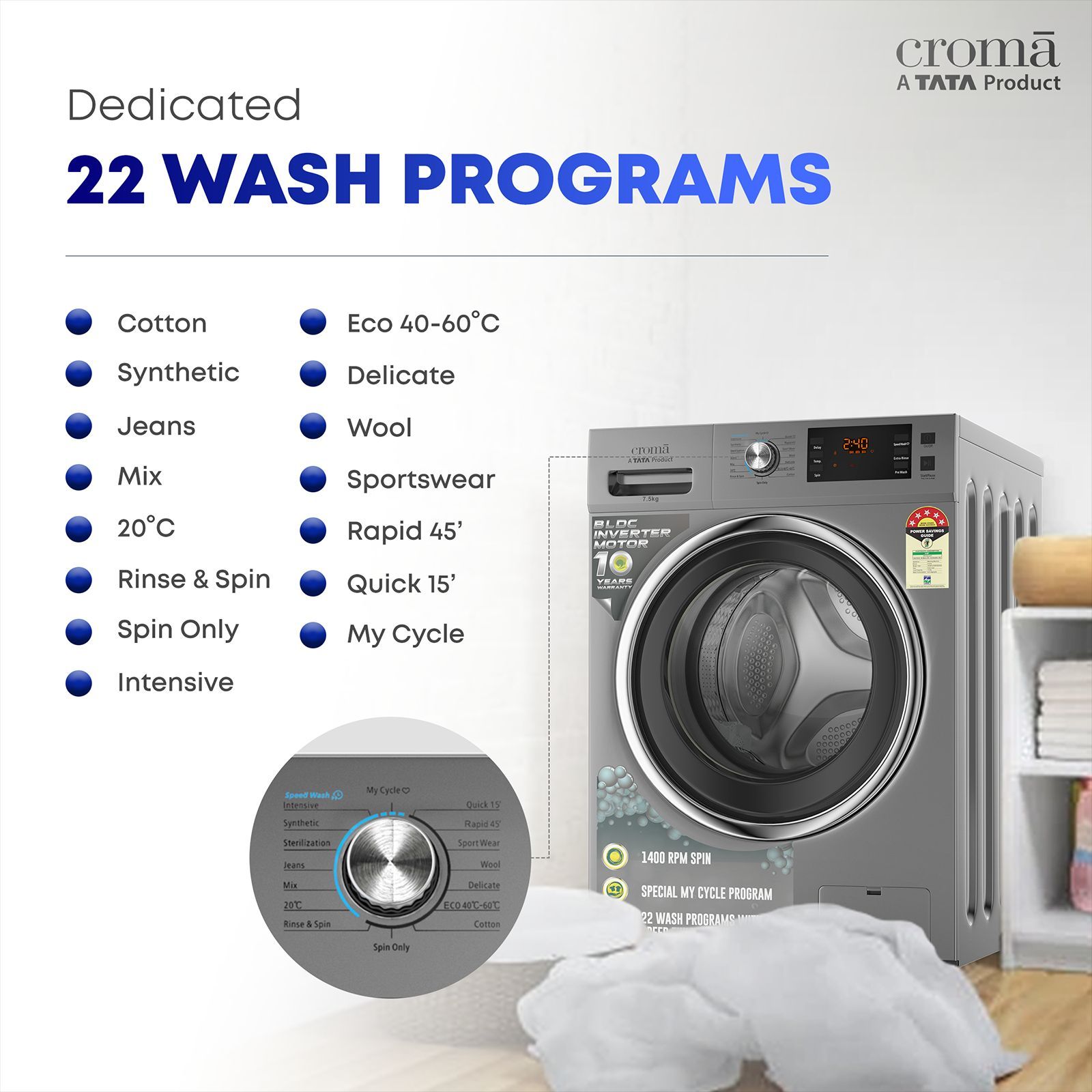 Croma 7.5 kg 5 Star Fully Automatic Front Load Washing Machine (CRLWFL0755W7903, Invertor Motor Technology, Silver Grey) Croma 7.5 kg 5 Star Fully Automatic Front Load Washing Machine (CRLWFL0755W7903, Invertor Motor Technology, Silver Grey)_11