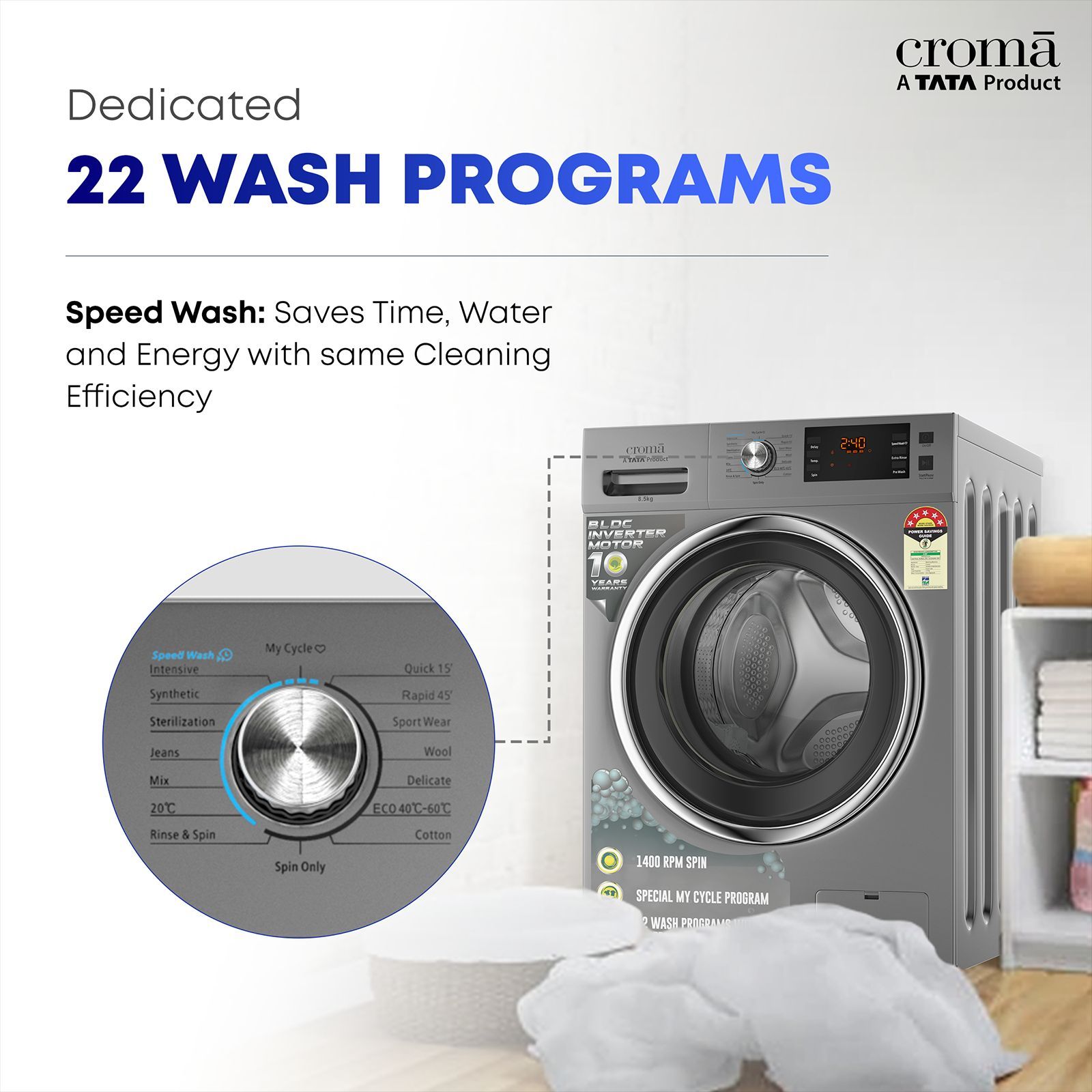 Croma 8.5 kg 5 Star Fully Automatic Front Load Washing Machine (CRLWFL0855W7904, BLDC Invertor Motor, Silver Grey) Croma 8.5 kg 5 Star Fully Automatic Front Load Washing Machine (CRLWFL0855W7904, BLDC Invertor Motor, Silver Grey)_11