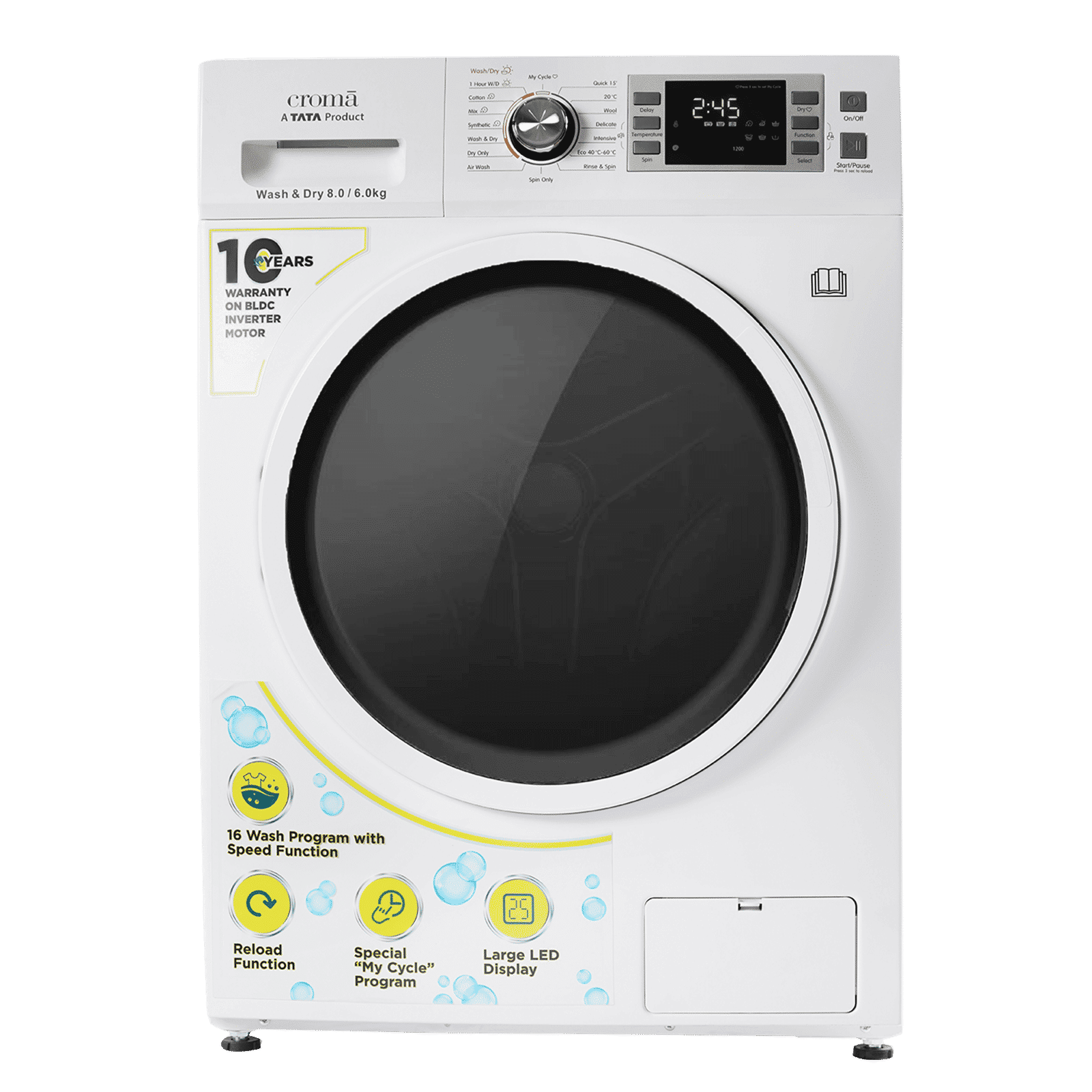 Croma 8/6 kg Fully Automatic Front Load Washer Dryer Combo ( Built-In Heater, White) Croma 8/6 kg Fully Automatic Front Load Washer Dryer Combo ( Built-In Heater, White)_1