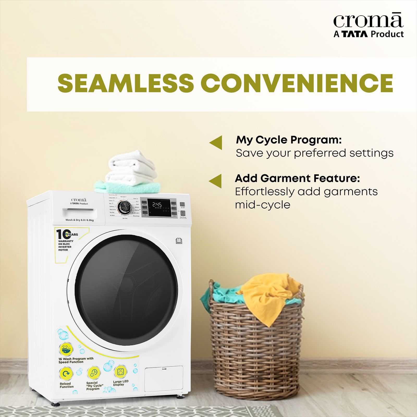 Croma 8/6 kg Fully Automatic Front Load Washer Dryer Combo ( Built-In Heater, White) Croma 8/6 kg Fully Automatic Front Load Washer Dryer Combo ( Built-In Heater, White)_12