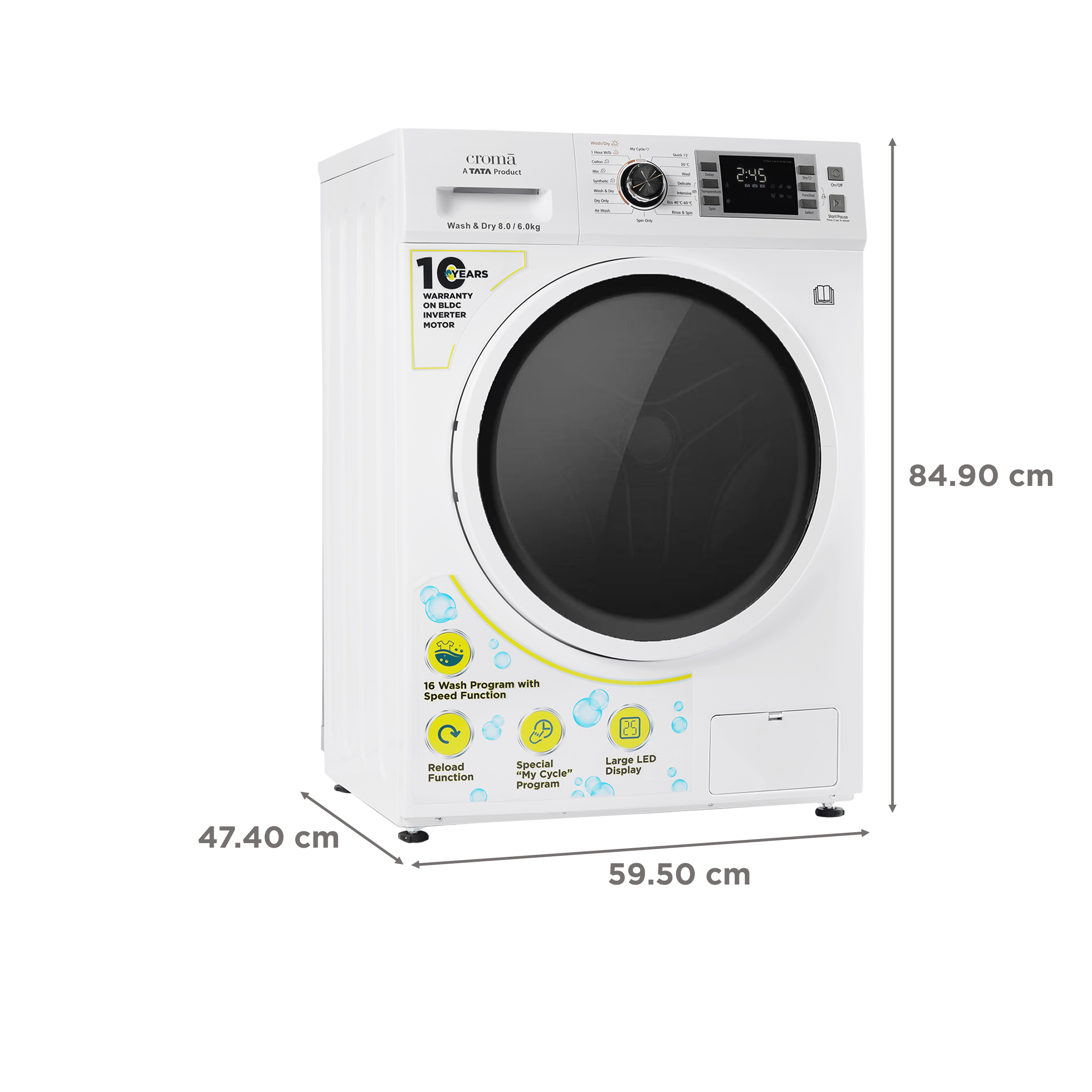 Croma 8/6 kg Fully Automatic Front Load Washer Dryer Combo ( Built-In Heater, White) Croma 8/6 kg Fully Automatic Front Load Washer Dryer Combo ( Built-In Heater, White)_3