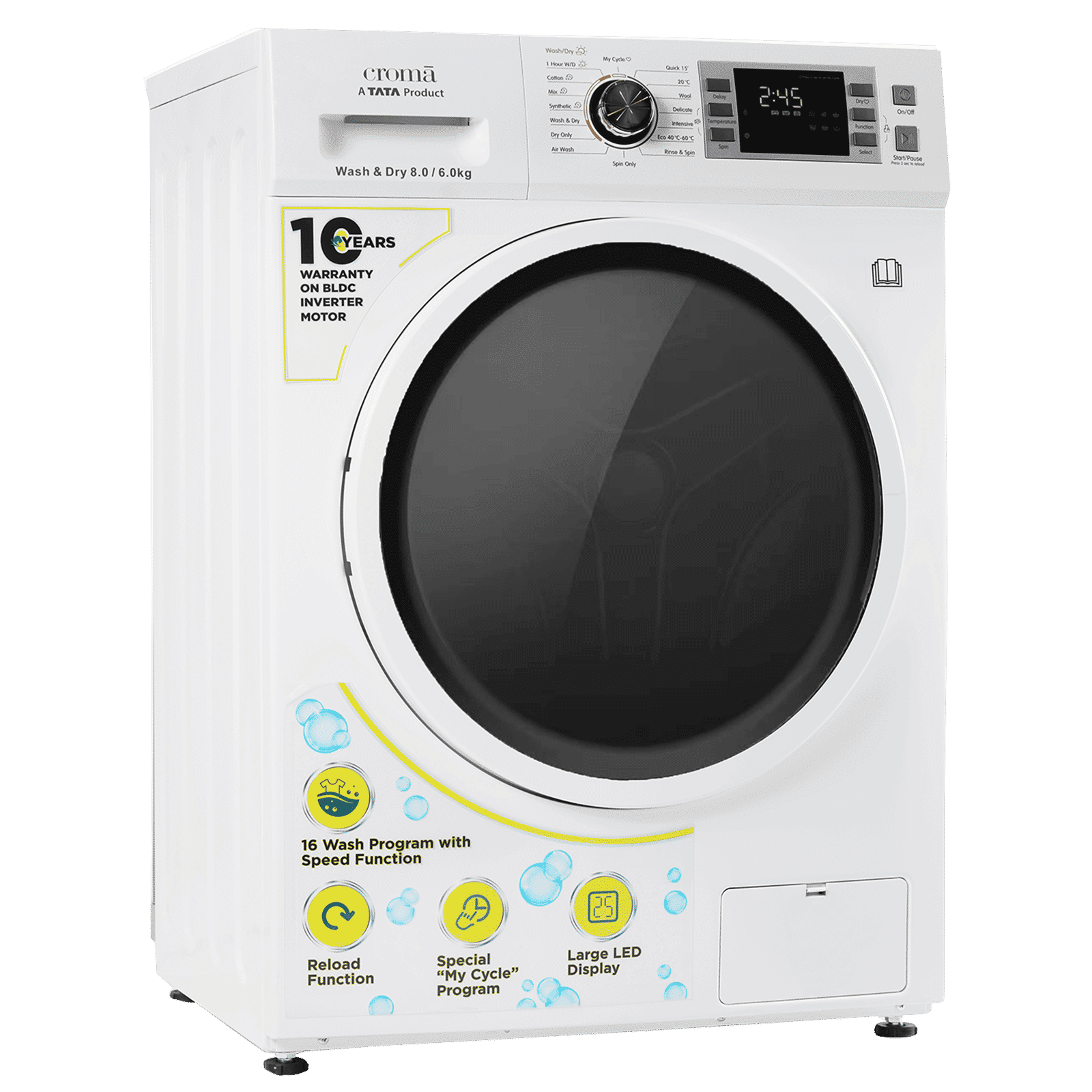 Croma 8/6 kg Fully Automatic Front Load Washer Dryer Combo ( Built-In Heater, White) Croma 8/6 kg Fully Automatic Front Load Washer Dryer Combo ( Built-In Heater, White)_4