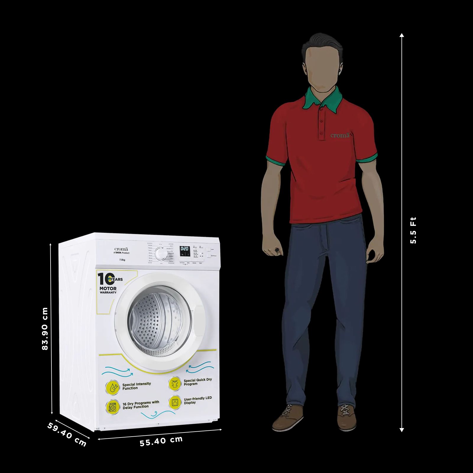 Croma 7 kg Fully Automatic Front Load Dryer (Fixed Frequency Motor, White) Croma 7 kg Fully Automatic Front Load Dryer (Fixed Frequency Motor, White)_2