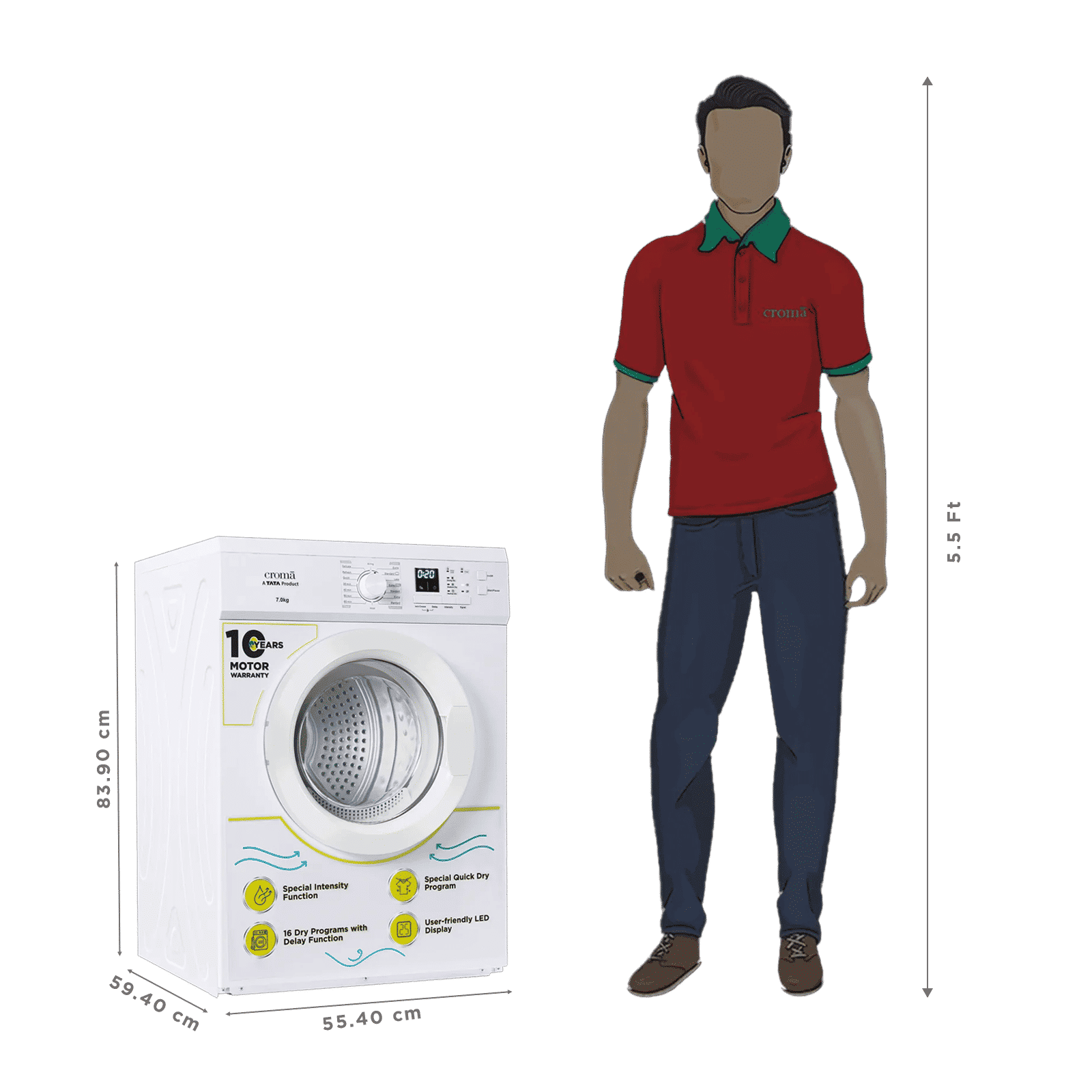 Croma 7 kg Fully Automatic Front Load Dryer (Fixed Frequency Motor, White)_2