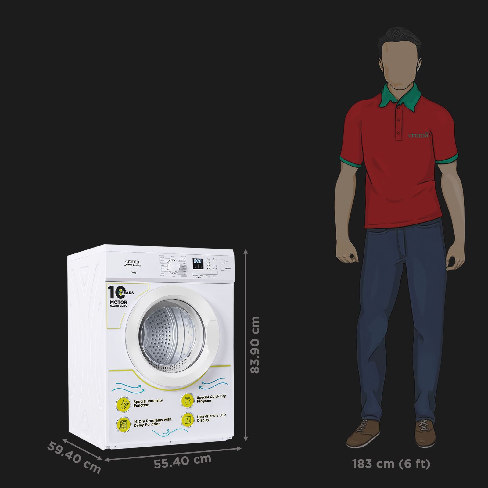 Croma 7 kg Fully Automatic Front Load Dryer (Fixed Frequency Motor, White)_2