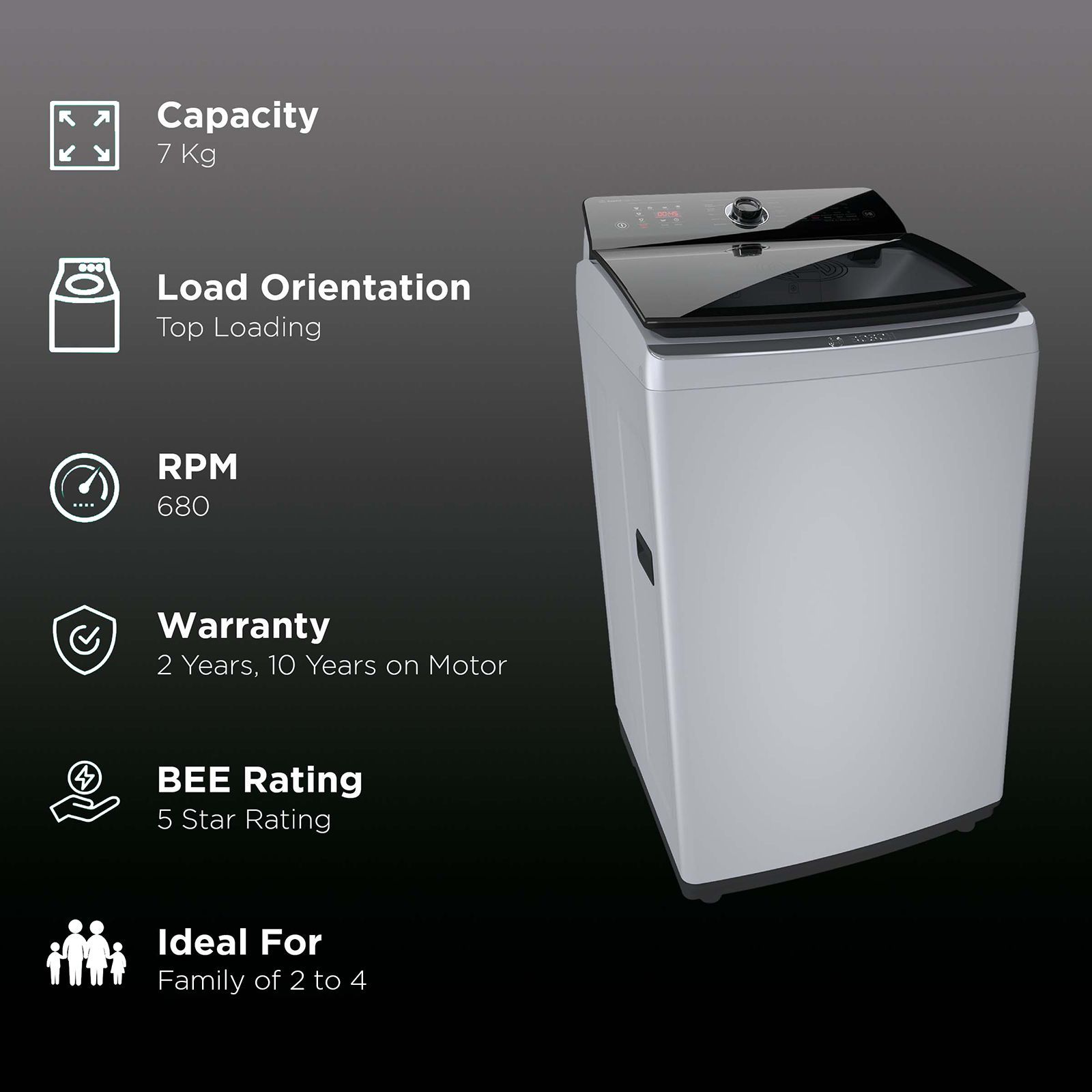 BOSCH 7 kg 5 Star Fully Automatic Top Load Washing Machine (Series 2, WOE703S0IN, ExpertCare Wash System, Silver)_2