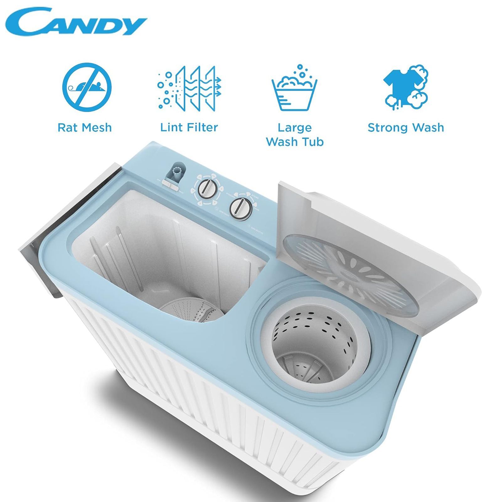 CANDY 6.5 kg 5 Star Semi Automatic Washing Machine with Fuzzy Logic (CTT65187W, White/Blue)_10