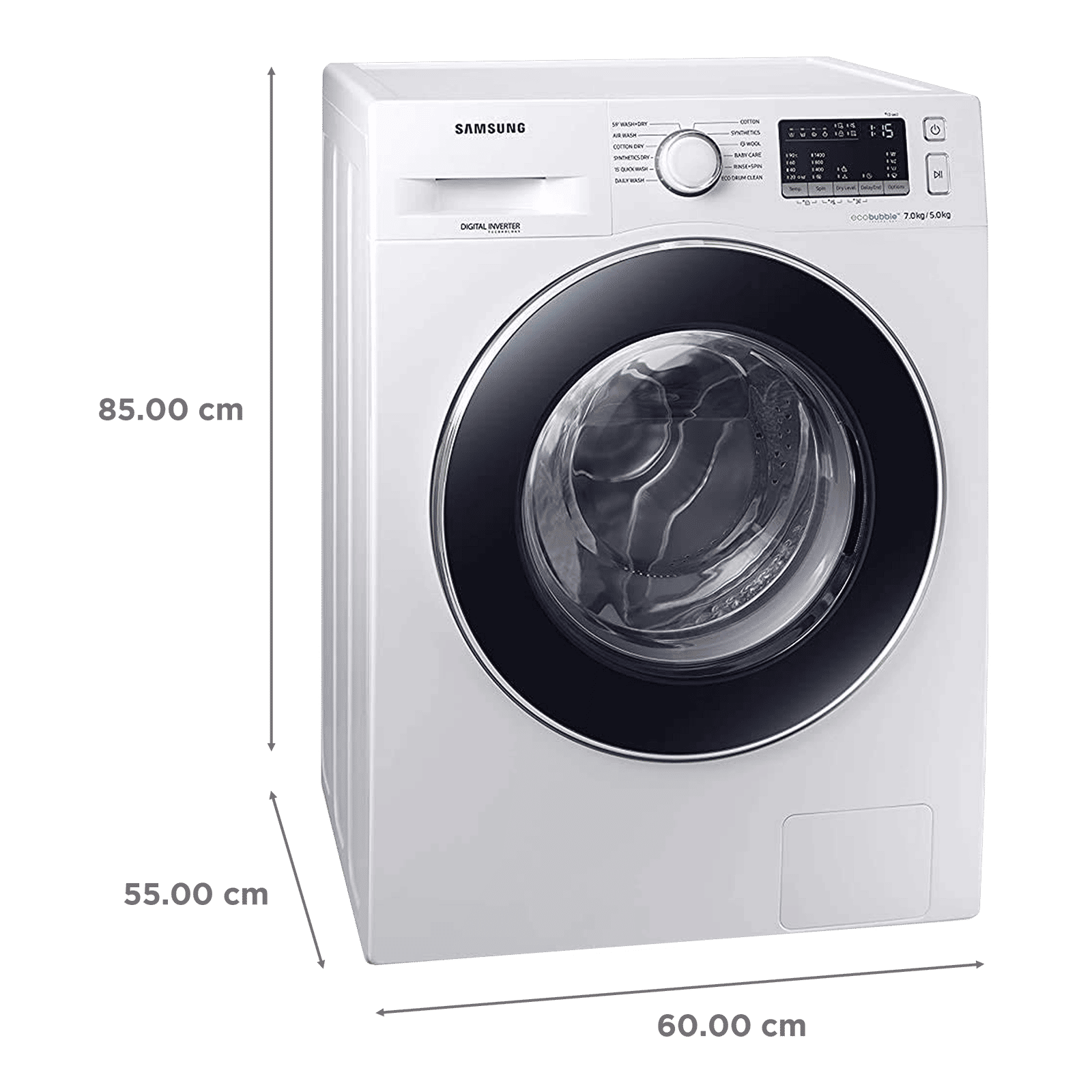 SAMSUNG 7/5 kg 5 Star Inverter Fully Automatic Front Load Washer Dryer (WD70M4443JW/TL, Diamond Drum, White)_3