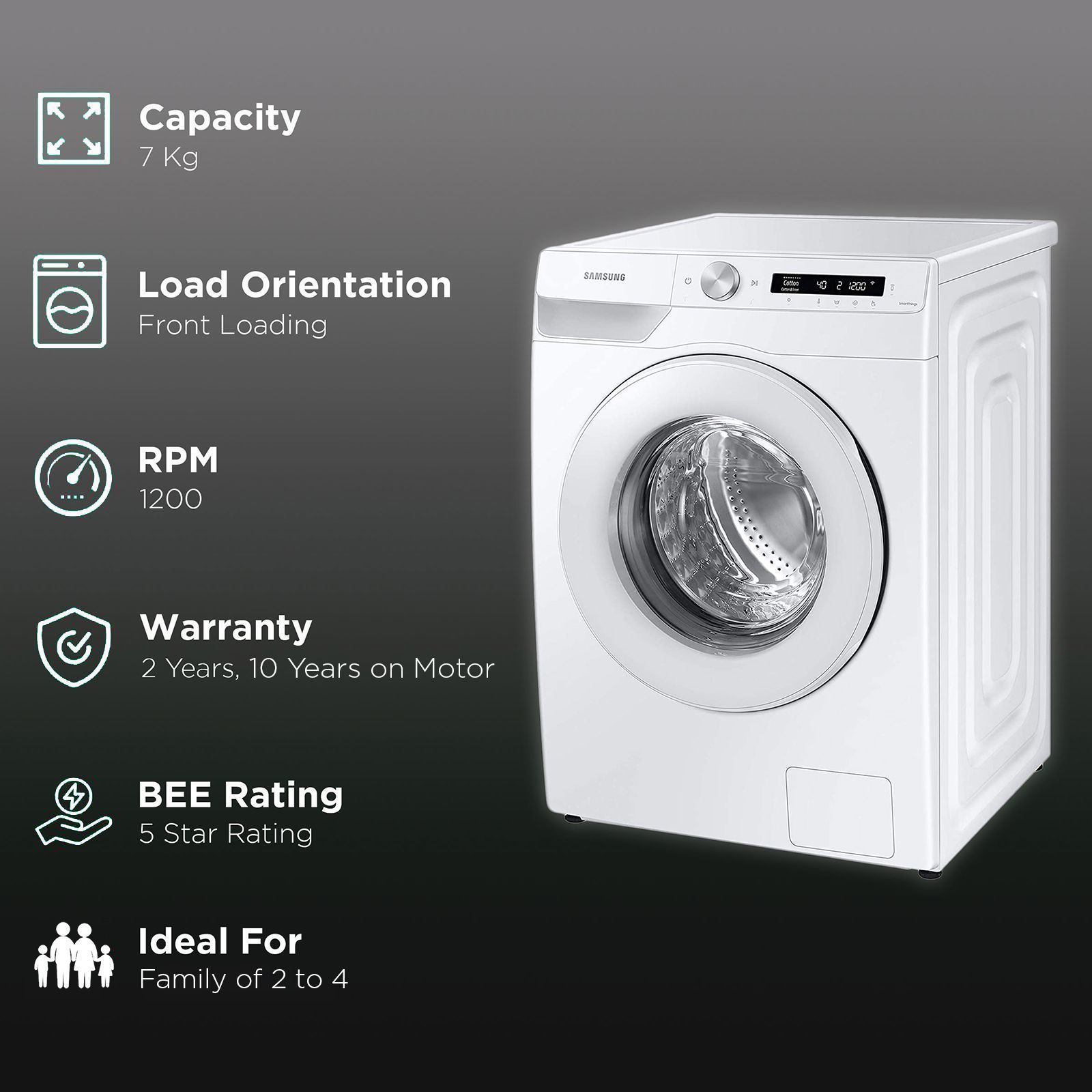 SAMSUNG 7 kg 5 Star Inverter Fully Automatic Front Load Washing Machine (WW70T502NTW/TL, Diamond Drum, White)_2