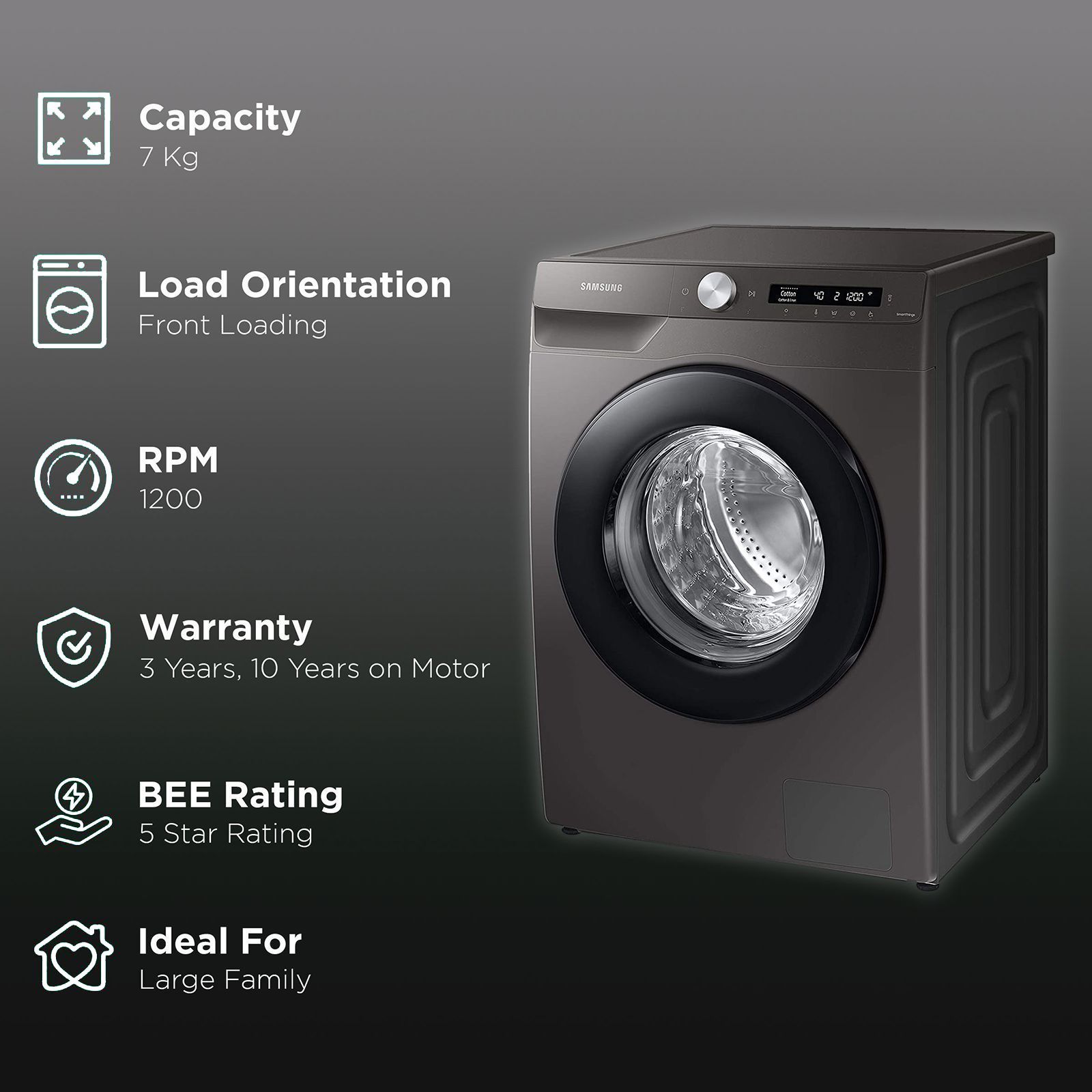 SAMSUNG 7 kg 5 Star Inverter Fully Automatic Front Load Washing Machine (WW70T502NAN/TL, AI Control Display, Inox)_2