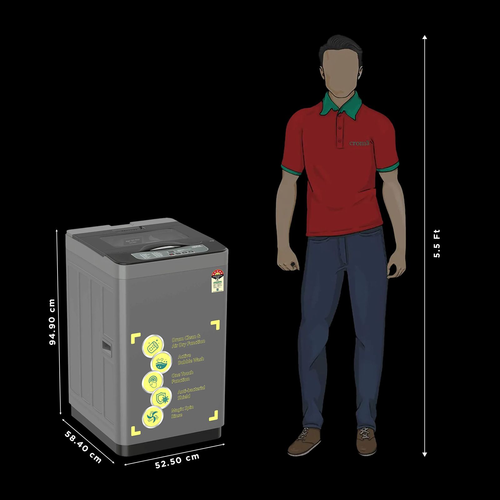 Croma 7 kg 5 Star Fully Automatic Top Load Washing Machine ( Spin Dry Function, Grey)_3