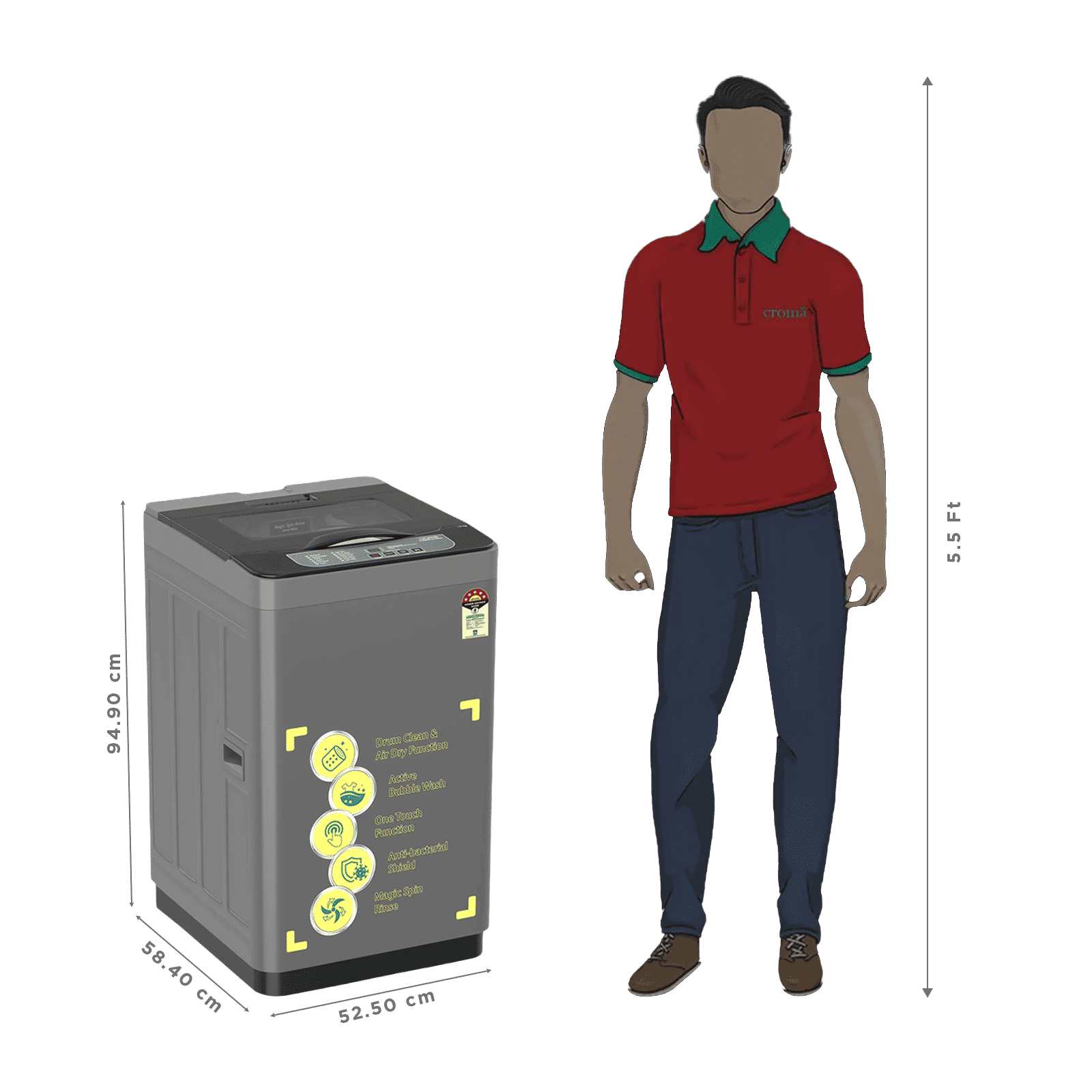 Croma 7 kg 5 Star Fully Automatic Top Load Washing Machine ( Spin Dry Function, Grey)_3