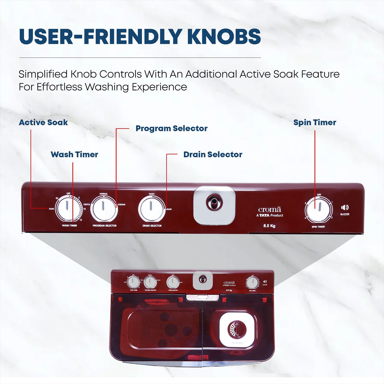 Croma 8.5 kg 5 Star Semi Automatic Washing Machine with Active Soak Function ( Burgundy) Croma 8.5 kg 5 Star Semi Automatic Washing Machine with Active Soak Function ( Burgundy)_14