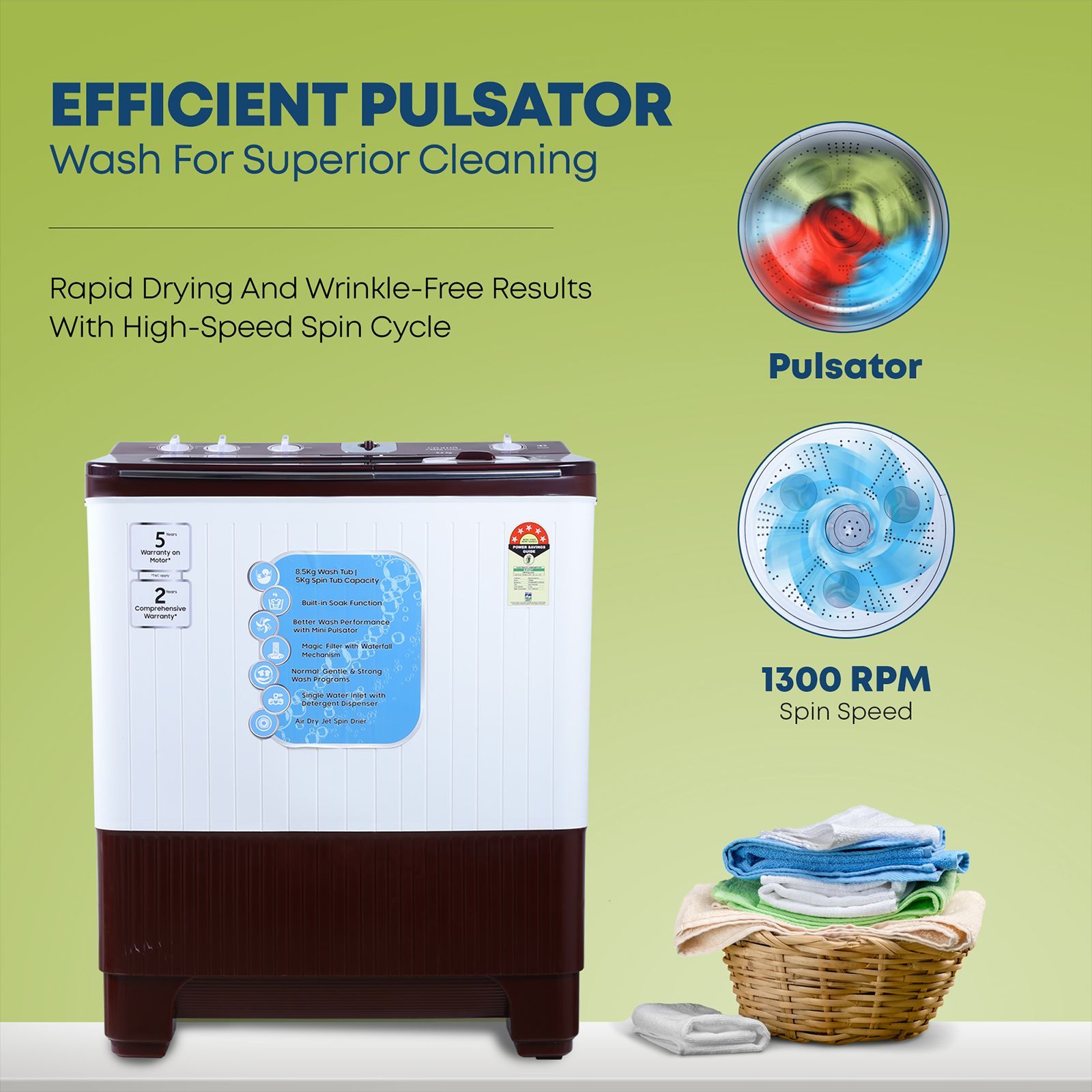 Croma 8.5 kg 5 Star Semi Automatic Washing Machine with Active Soak Function ( Burgundy) Croma 8.5 kg 5 Star Semi Automatic Washing Machine with Active Soak Function ( Burgundy)_15