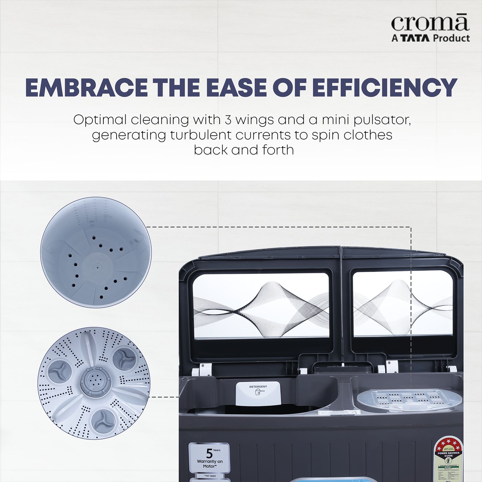 Croma 10 kg 5 Star Semi Automatic Washing Machine with Dual Waterfall Mechanism ( Dark Grey)_15