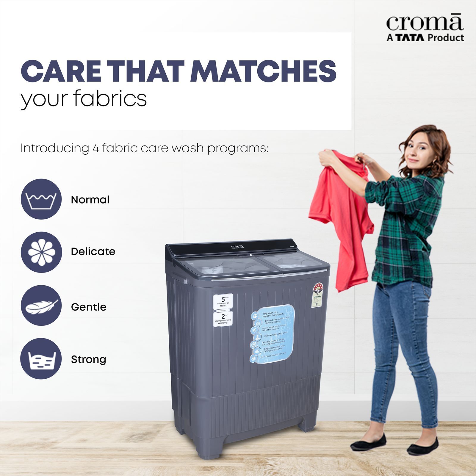 Croma 10 kg 5 Star Semi Automatic Washing Machine with Dual Waterfall Mechanism ( Dark Grey)_17