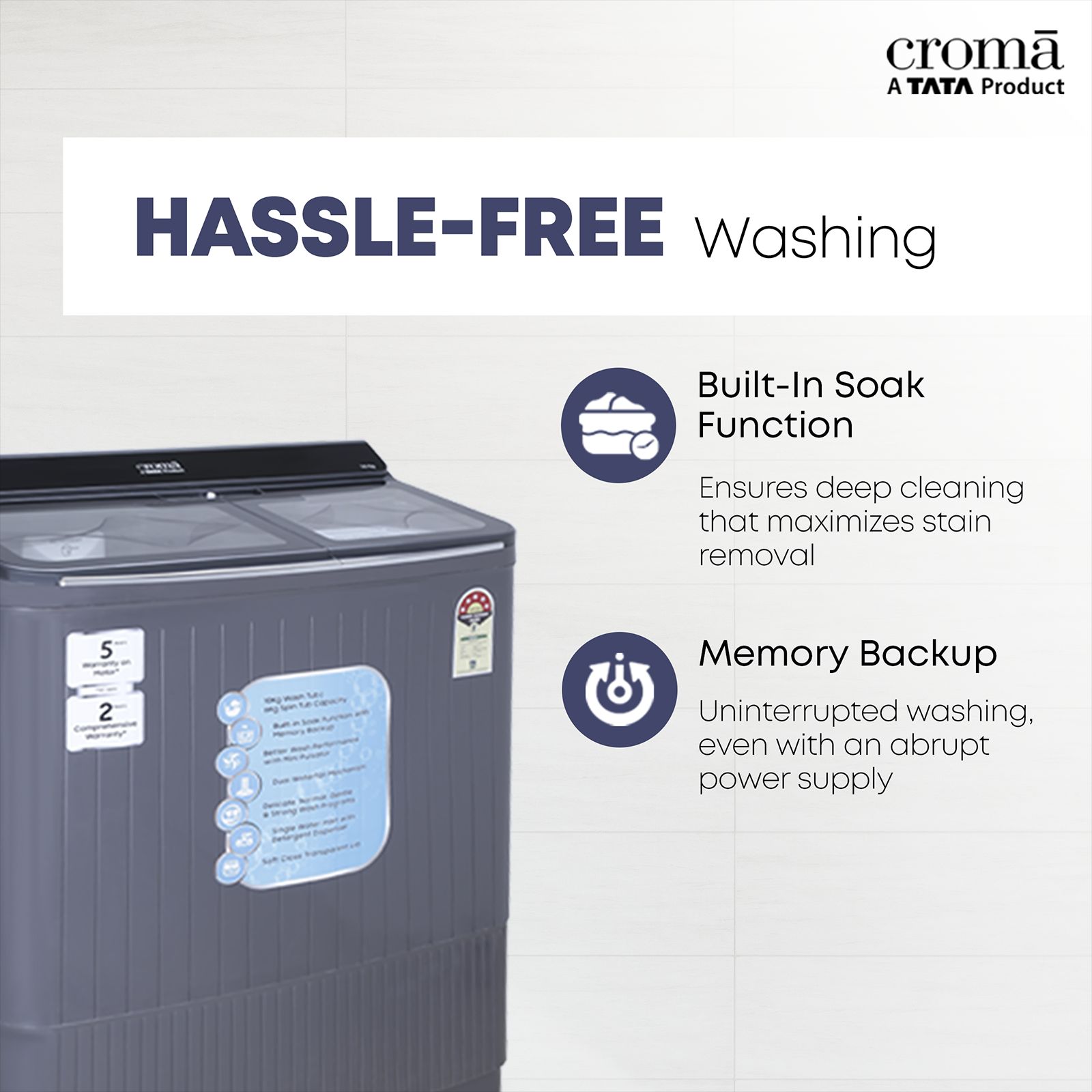 Croma 10 kg 5 Star Semi Automatic Washing Machine with Dual Waterfall Mechanism ( Dark Grey)_18