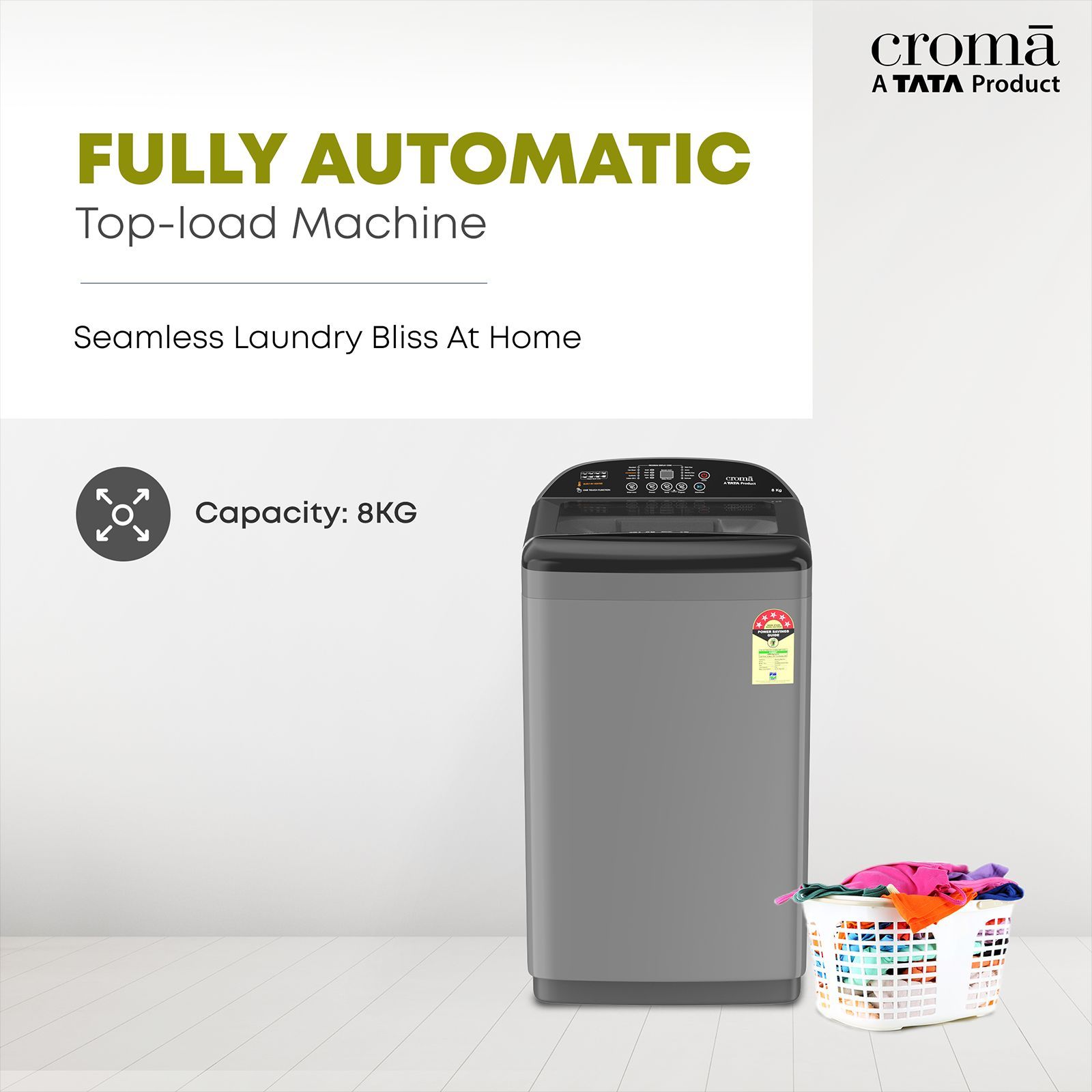 Croma 8 kg 5 Star Fully Automatic Top Load Washing Machine ( In Built heater, Inox Grey) Croma 8 kg 5 Star Fully Automatic Top Load Washing Machine ( In Built heater, Inox Grey)_8