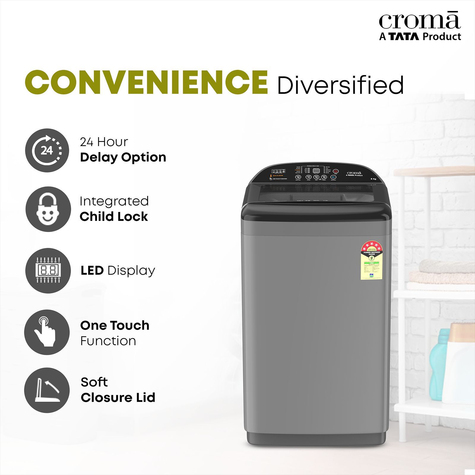 Croma 8 kg 5 Star Fully Automatic Top Load Washing Machine ( In Built heater, Inox Grey) Croma 8 kg 5 Star Fully Automatic Top Load Washing Machine ( In Built heater, Inox Grey)_13