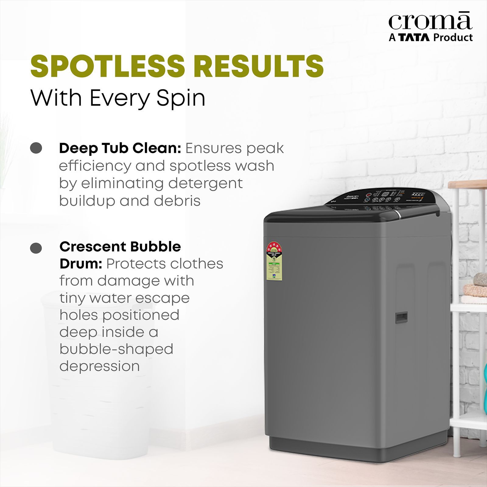Croma 8 kg 5 Star Fully Automatic Top Load Washing Machine ( In Built heater, Inox Grey) Croma 8 kg 5 Star Fully Automatic Top Load Washing Machine ( In Built heater, Inox Grey)_16