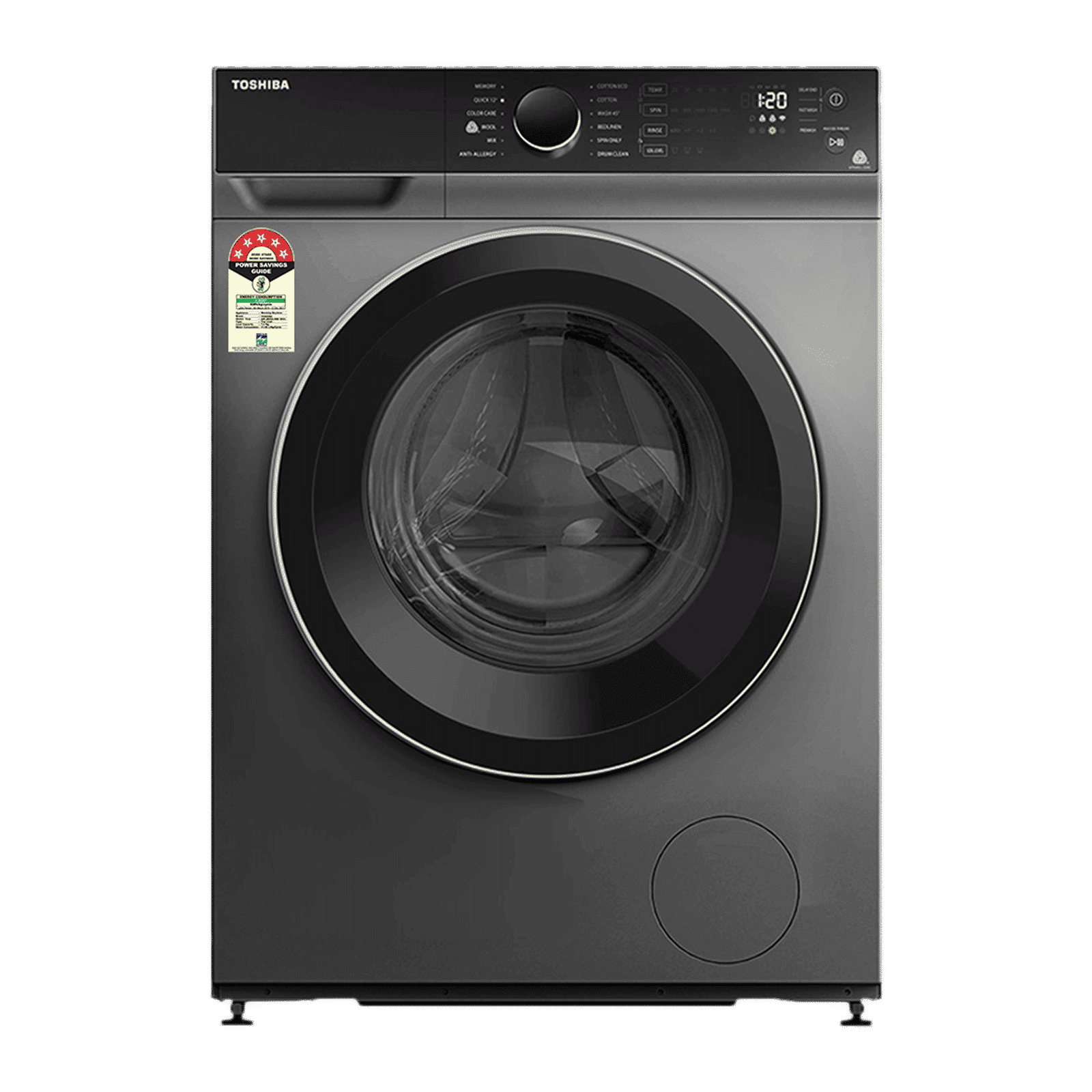 TOSHIBA 8 kg 5 Star Inverter Fully Automatic Front Load Washing Machine (TW-BJ90M4-IND(SK), Cyclone Mix Feature, Silver)_1