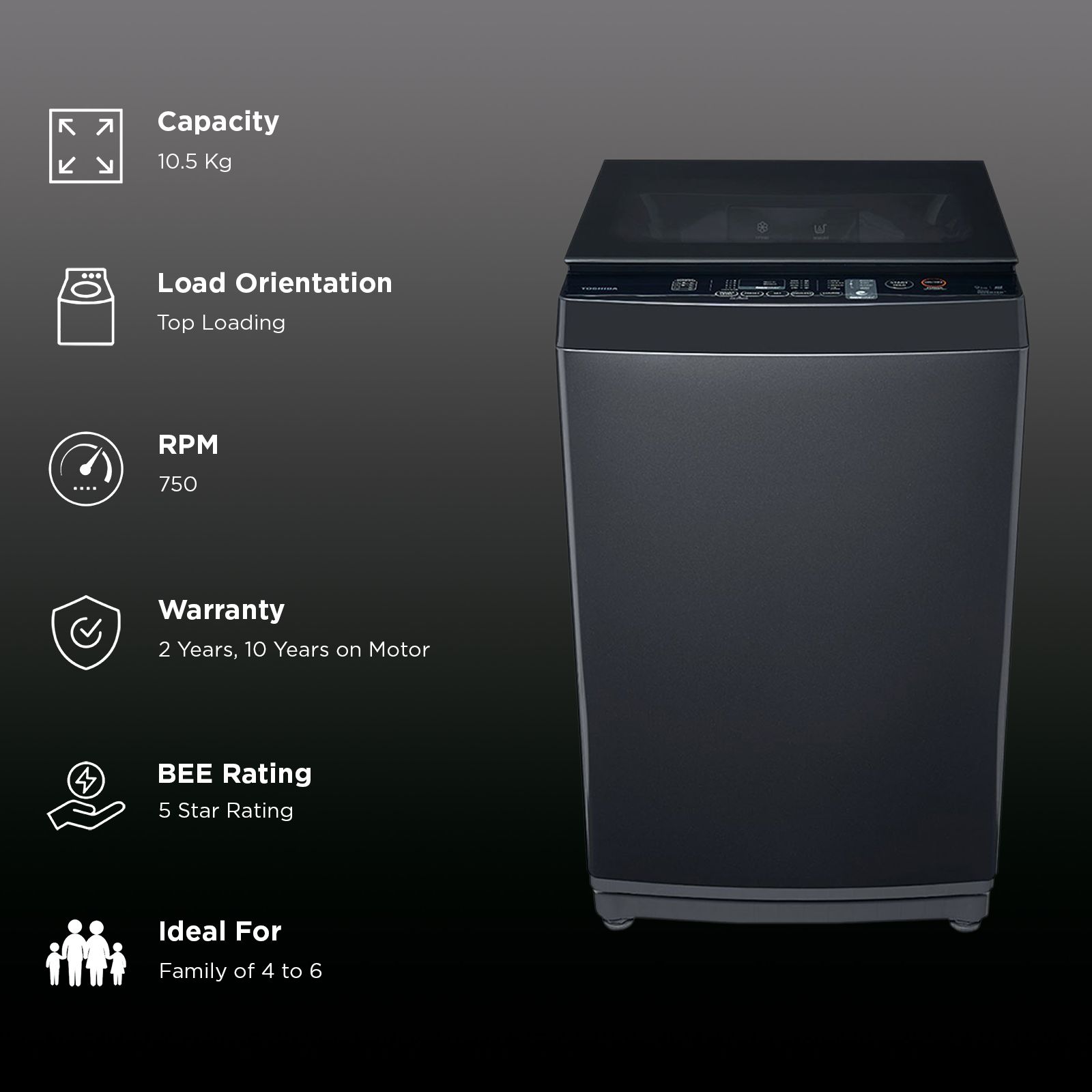 TOSHIBA 10.5 kg 5 Star Inverter Fully Automatic Top Load Washing Machine (AW-DUK1150H-IND(SK), i-Clean Function, Silver)_2