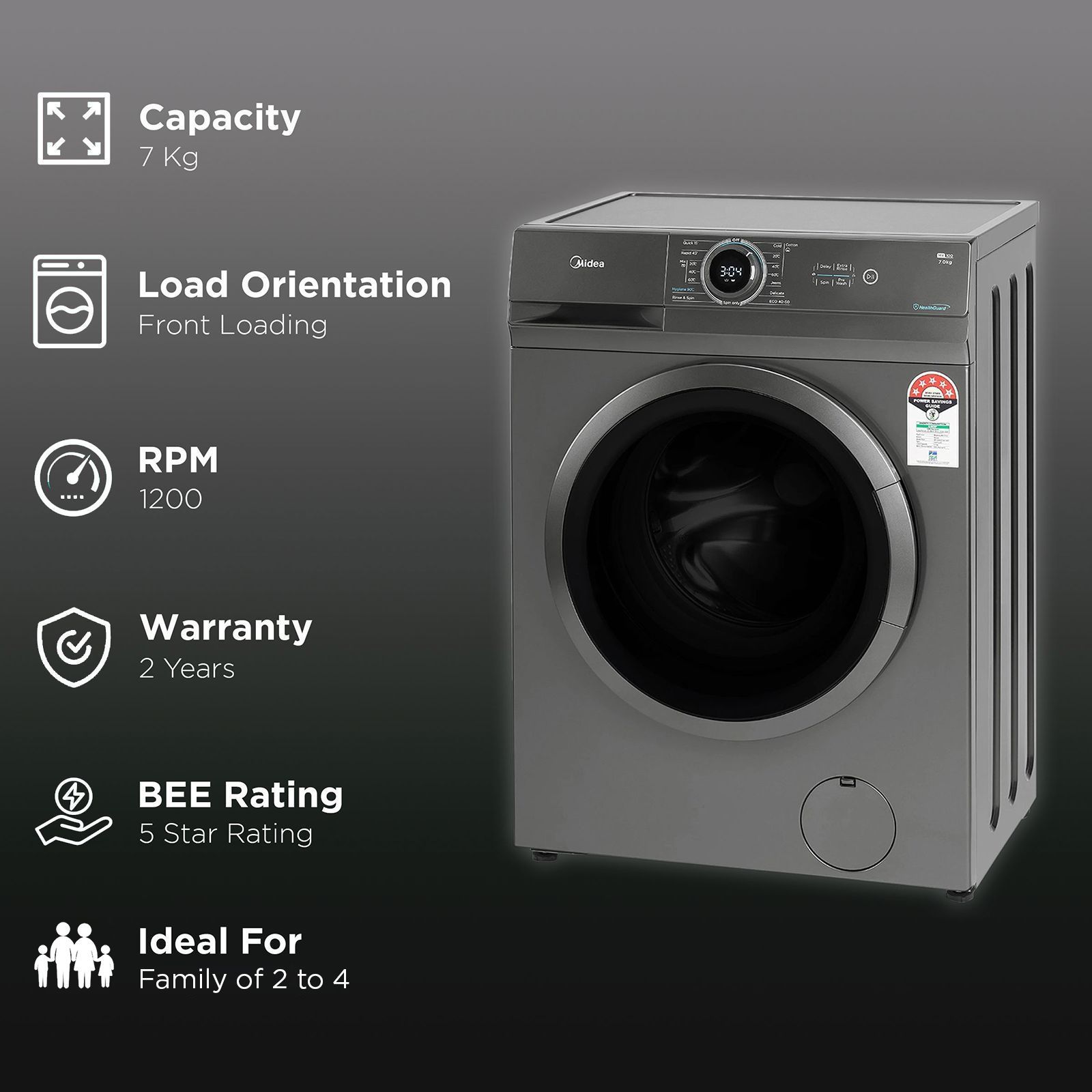 Midea 7 kg 5 Star Fully Automatic Front Load Washing Machine (MF100W70/T-IN, In-Built Heater, Dark Grey)_2