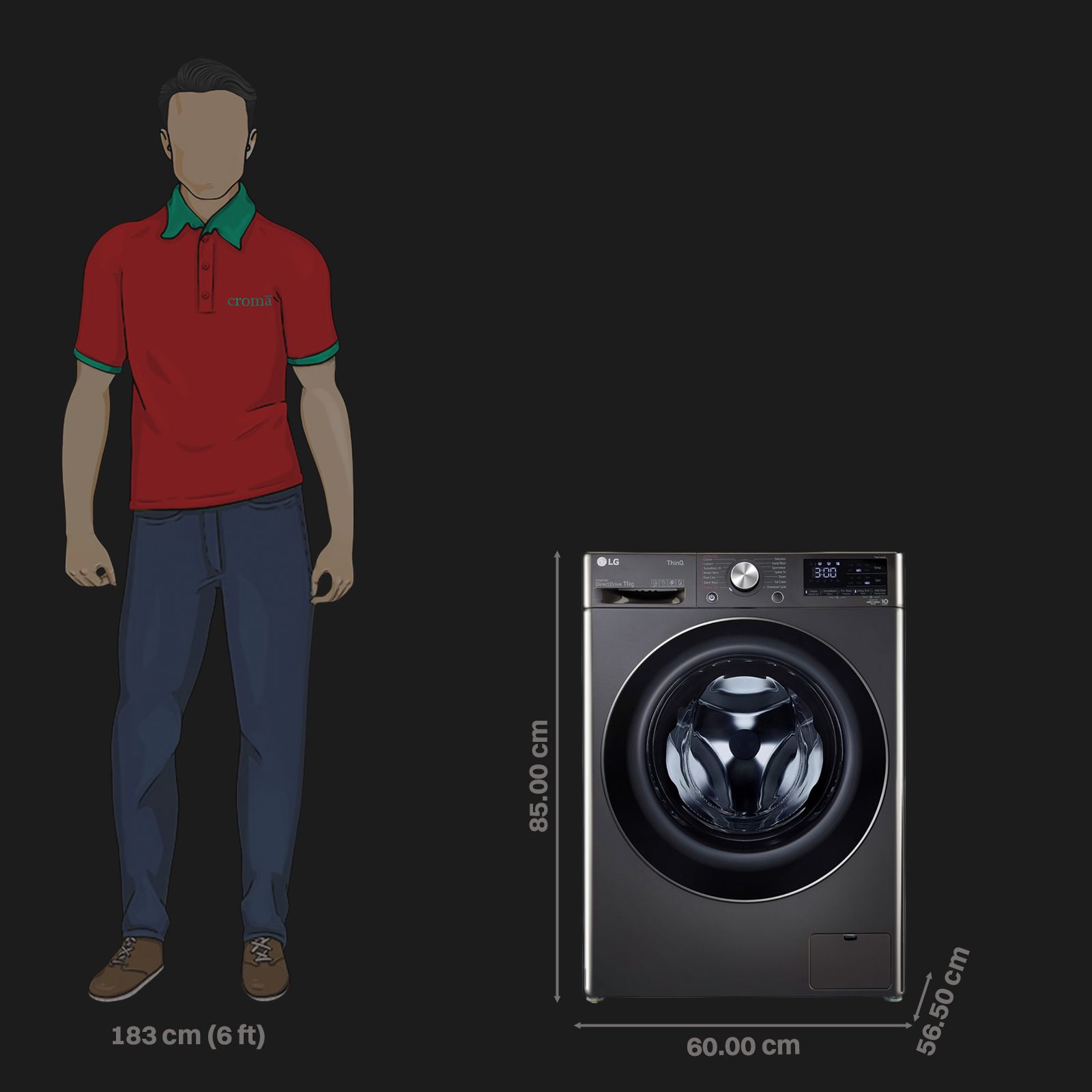 LG 11 kg 5 Star Inverter Fully Automatic Front Load Washing Machine (FHP1411Z9B.ABLQEIL, Steam Wash Technology, Black)_2