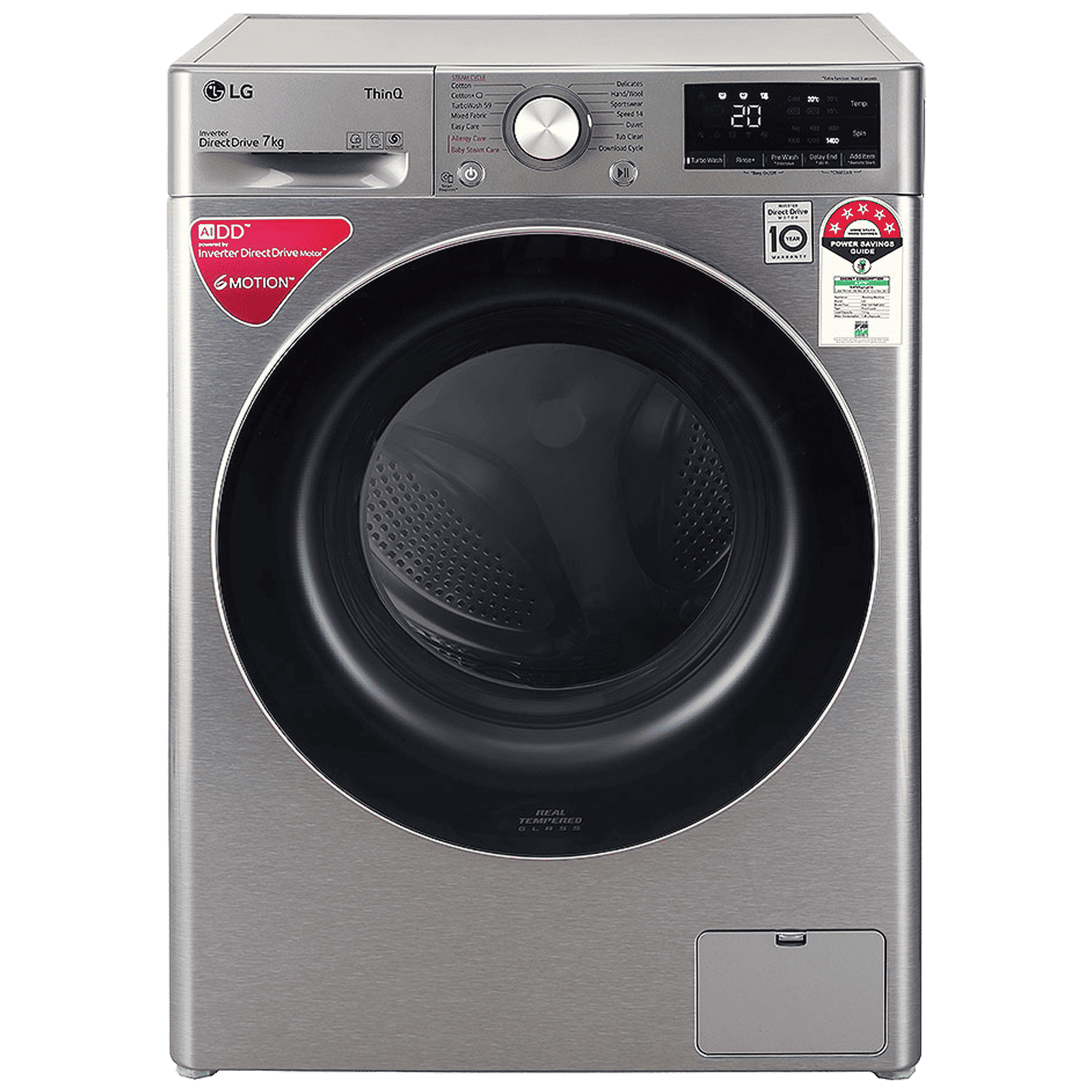 LG 7 kg 5 Star Inverter Fully Automatic Front Load Washing Machine (FHV1207ZWP, AI Direct Drive Technology, Platinum Silver)_1